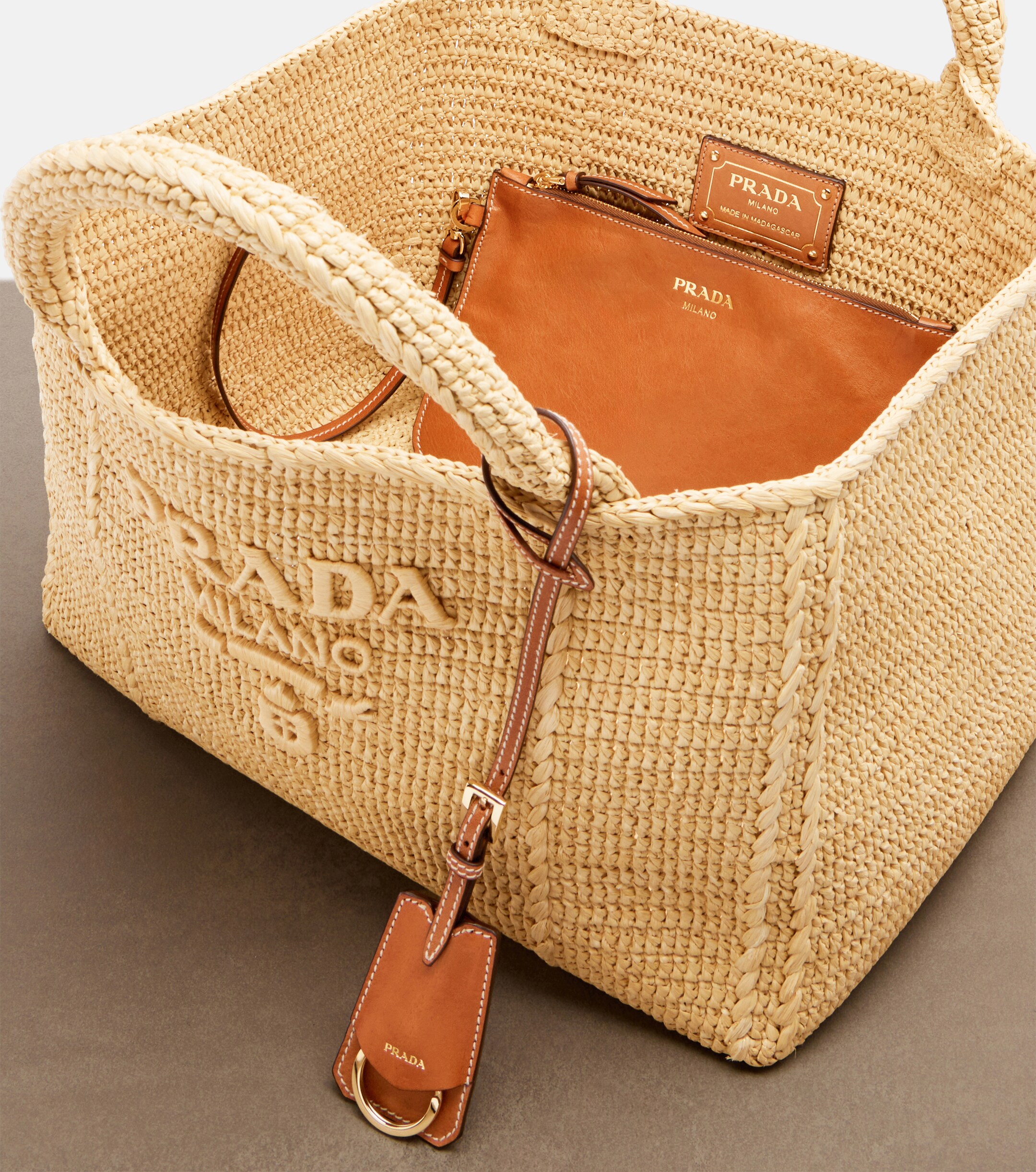 Prada Large crochet raffia-effect shopper