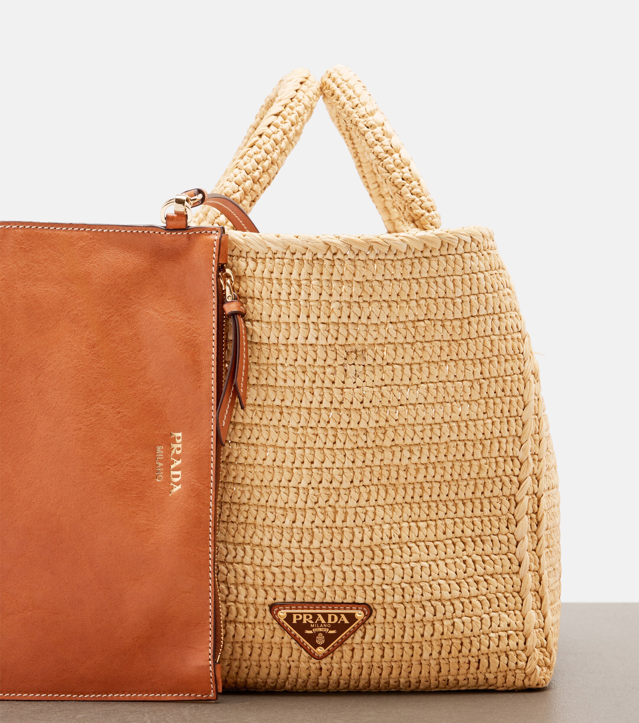 Prada Large crochet raffia-effect shopper