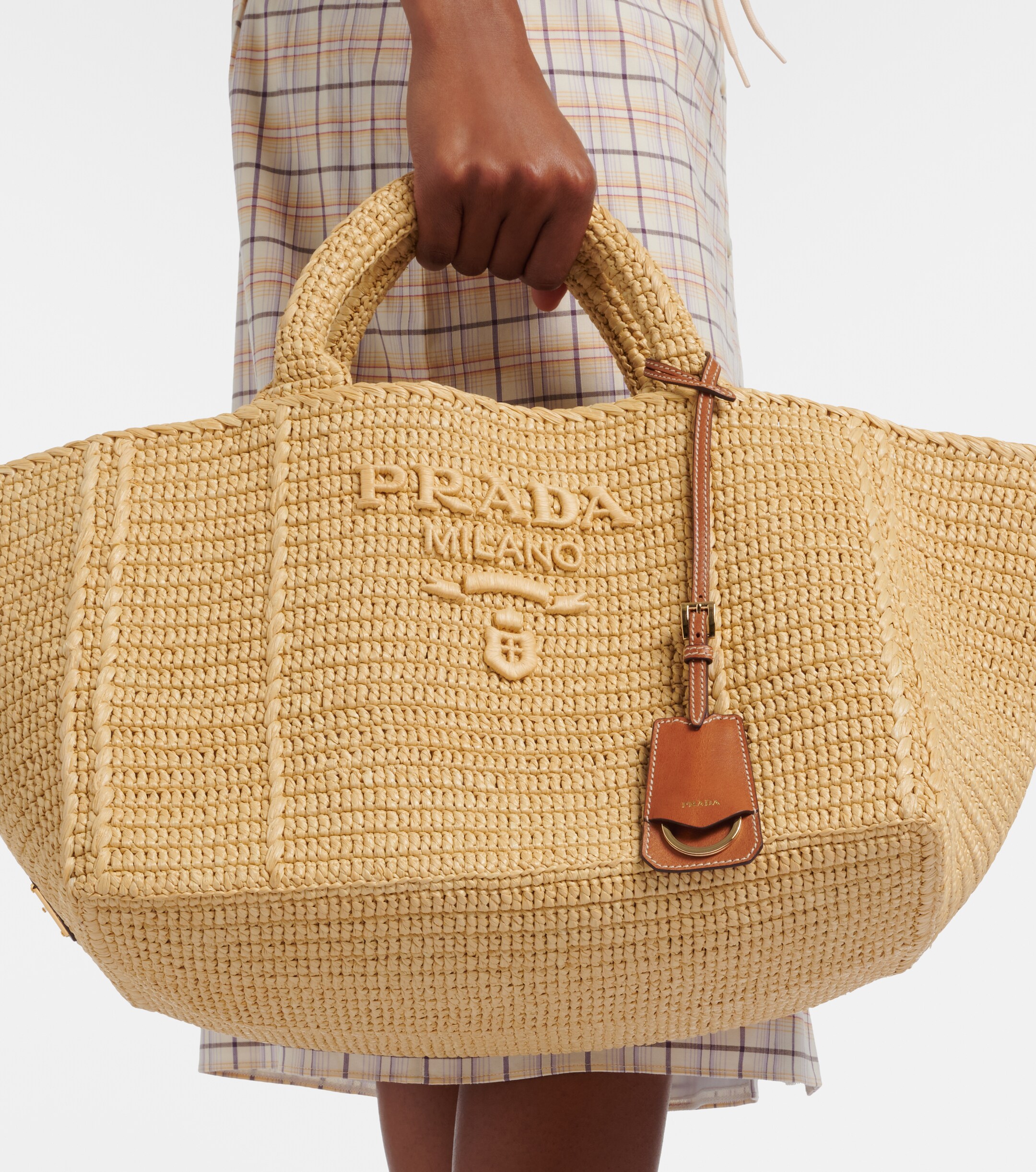 Prada Large crochet raffia-effect shopper