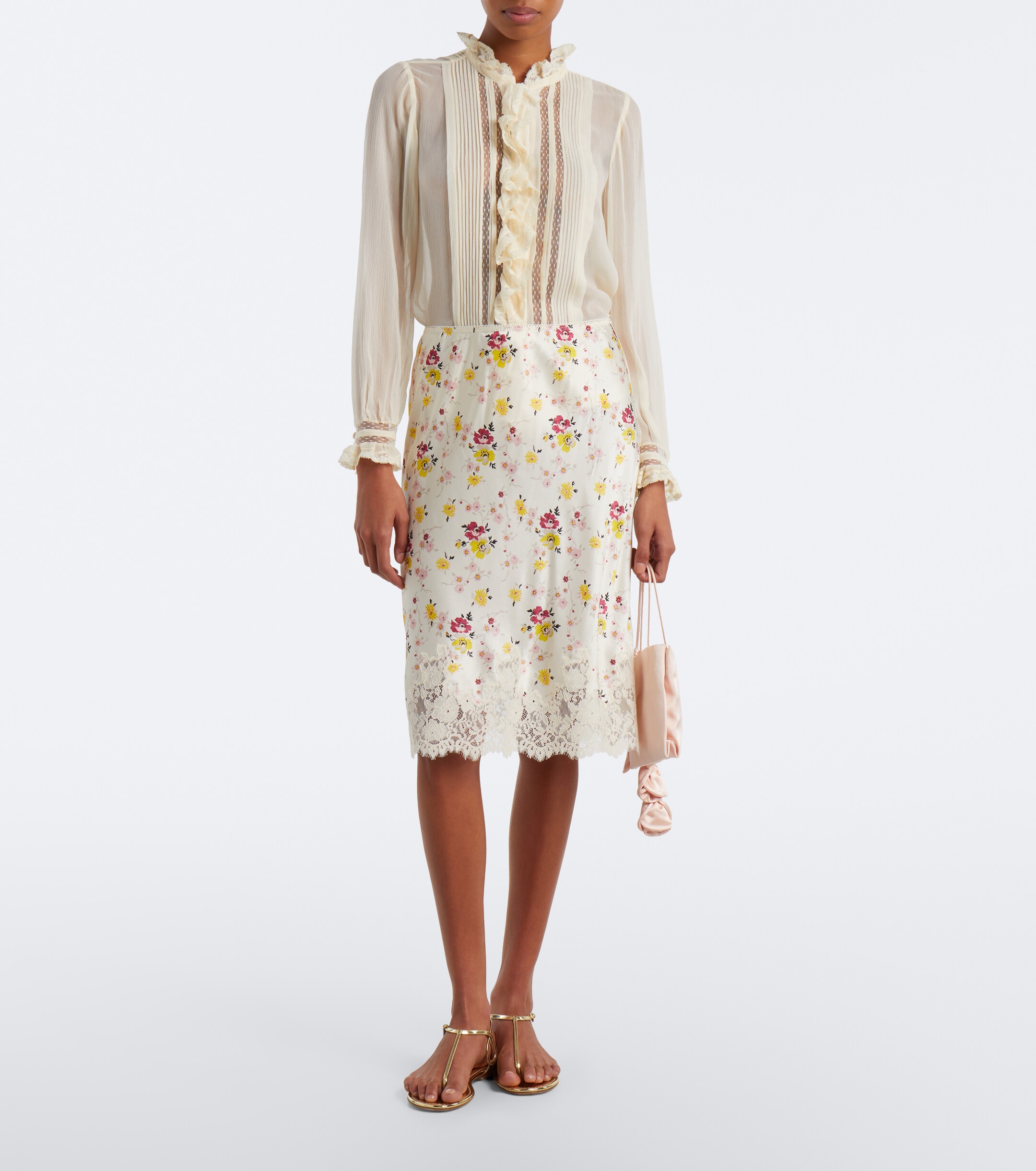 Dôen Dôen Elowette lace-trimmed silk satin midi skirt