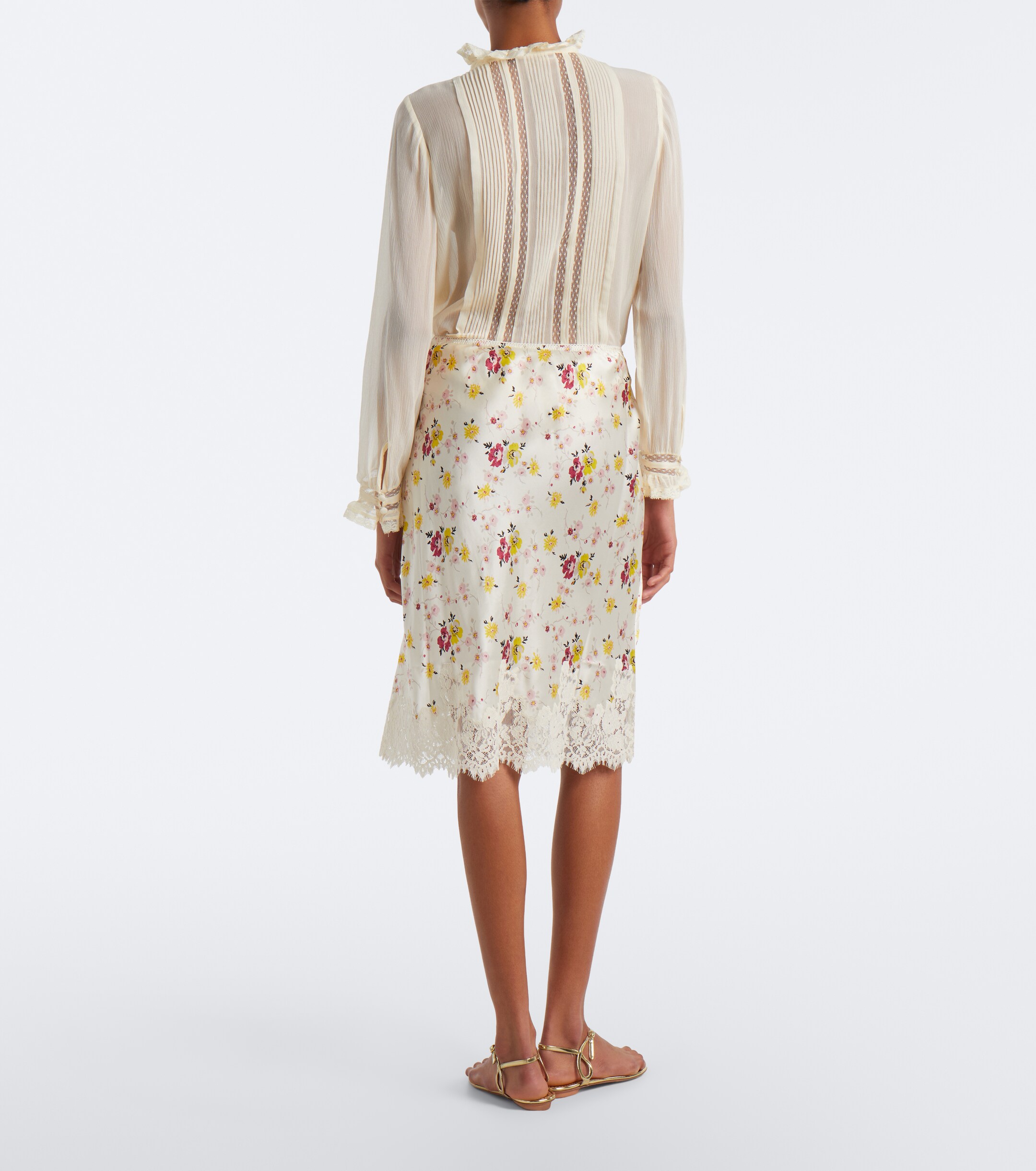 Dôen Dôen Elowette lace-trimmed silk satin midi skirt