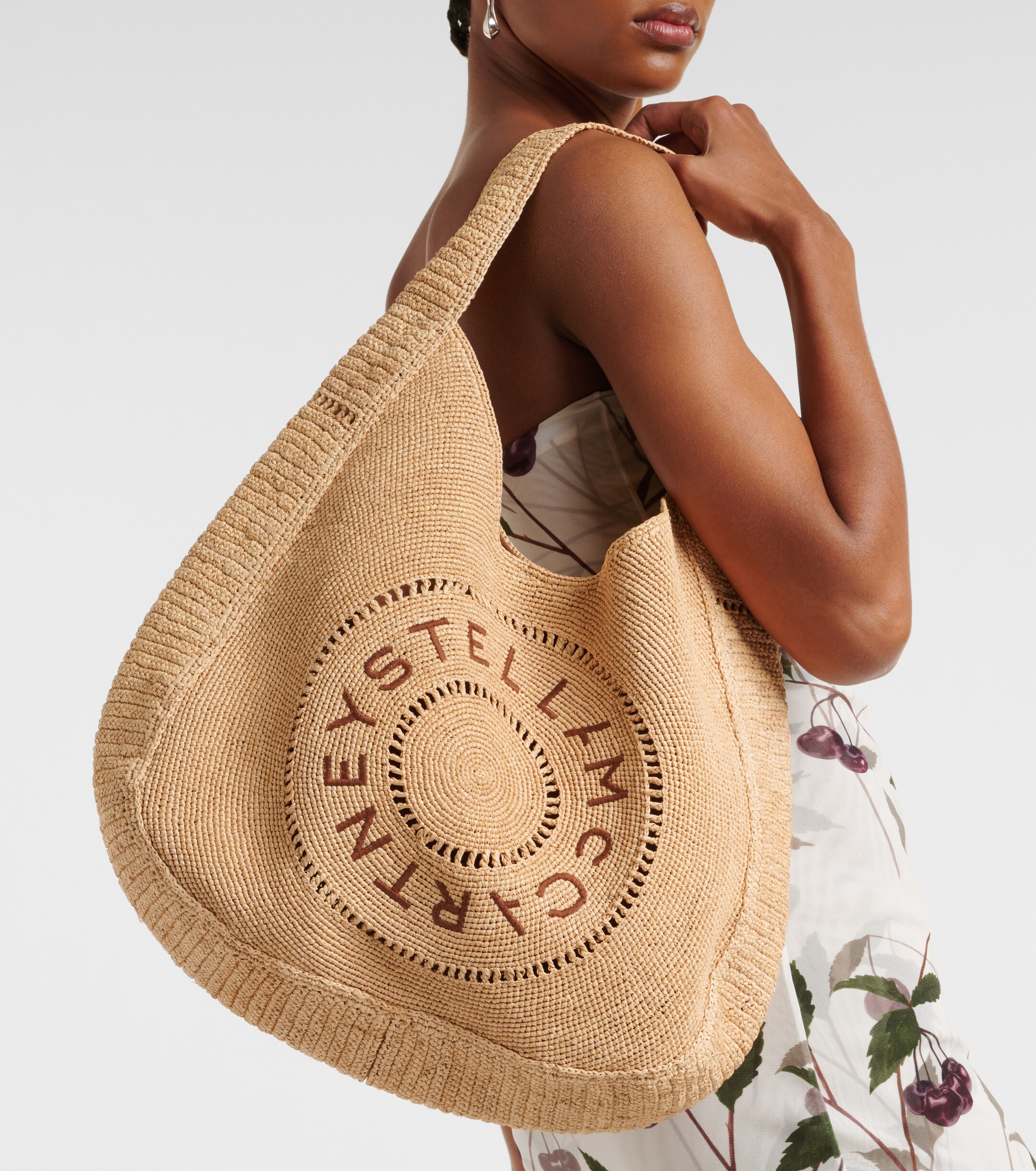 Stella McCartney Logo embroidered raffia tote bag