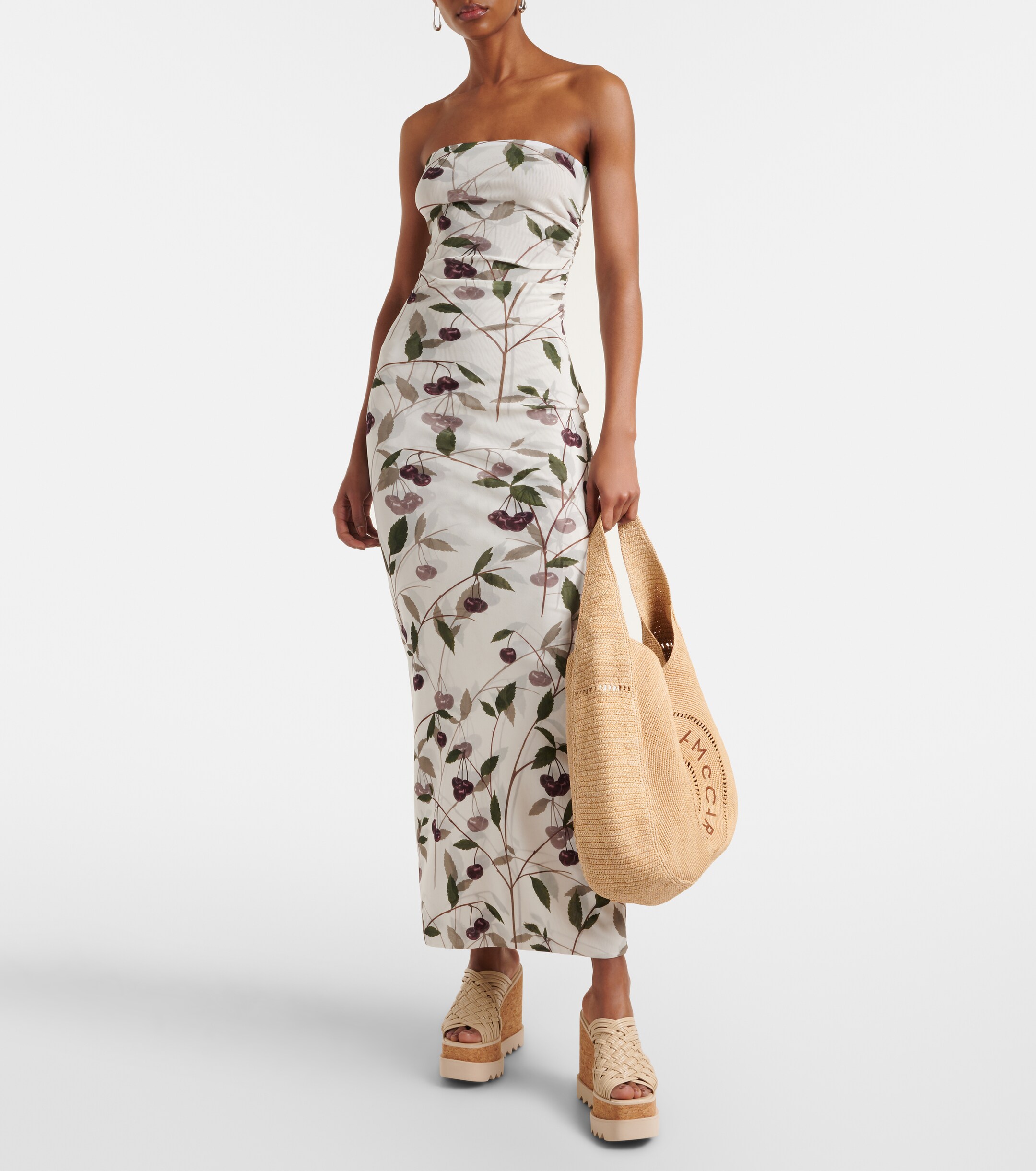 Stella McCartney Logo embroidered raffia tote bag
