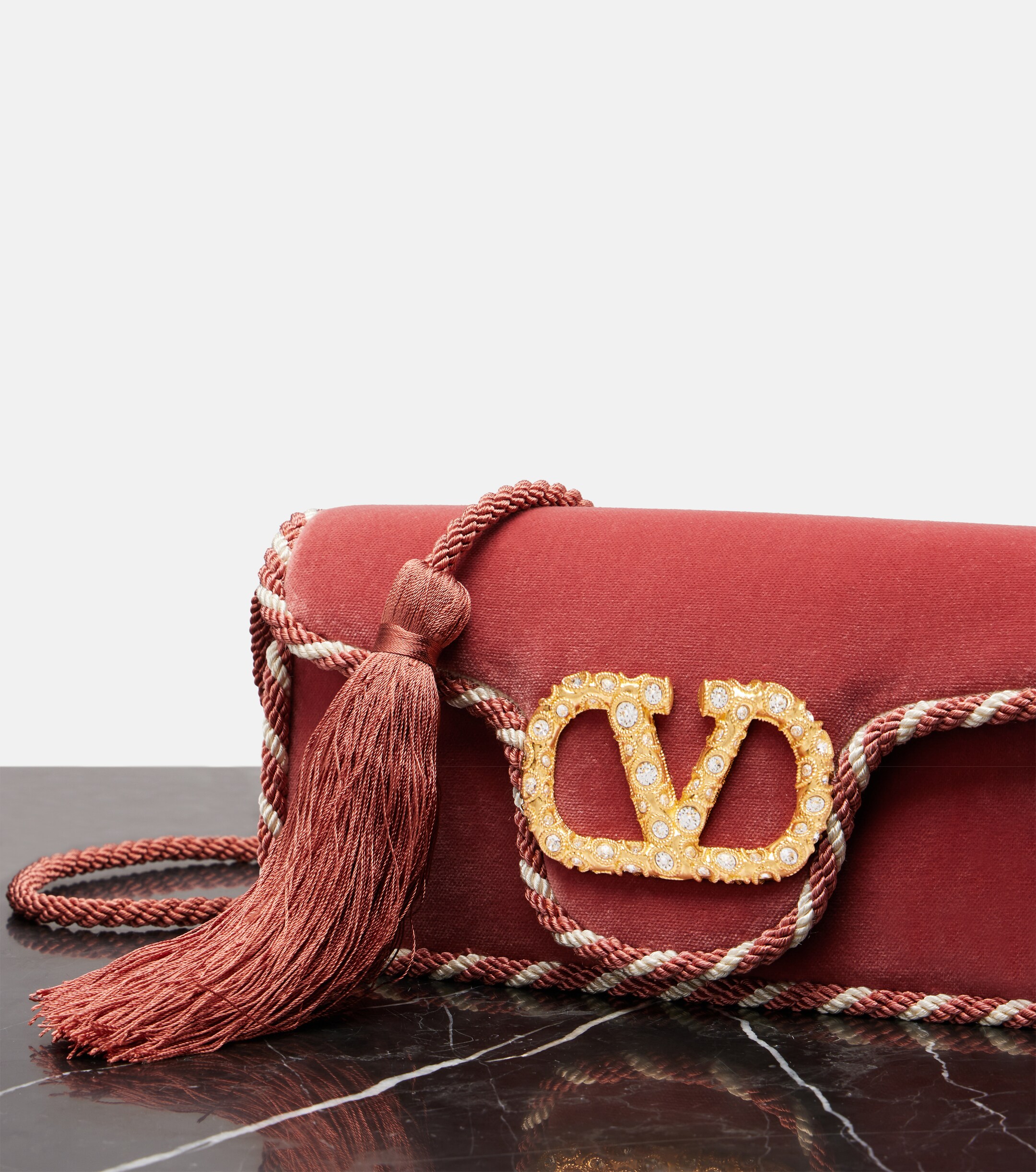 Valentino Garavani Locò Mini embellished velvet clutch thumbnail