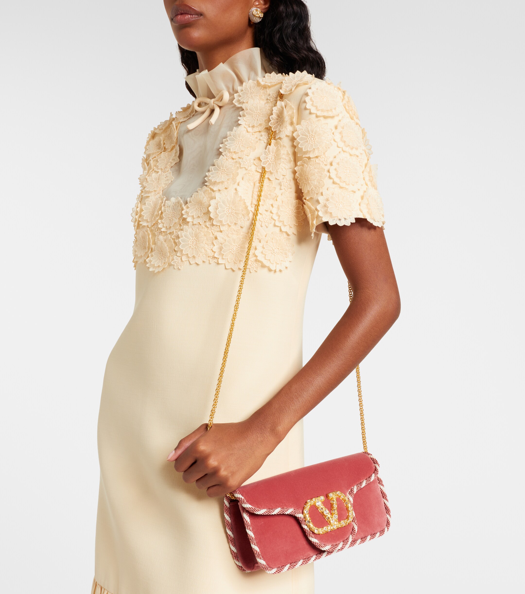 Valentino Garavani Locò Mini embellished velvet clutch thumbnail