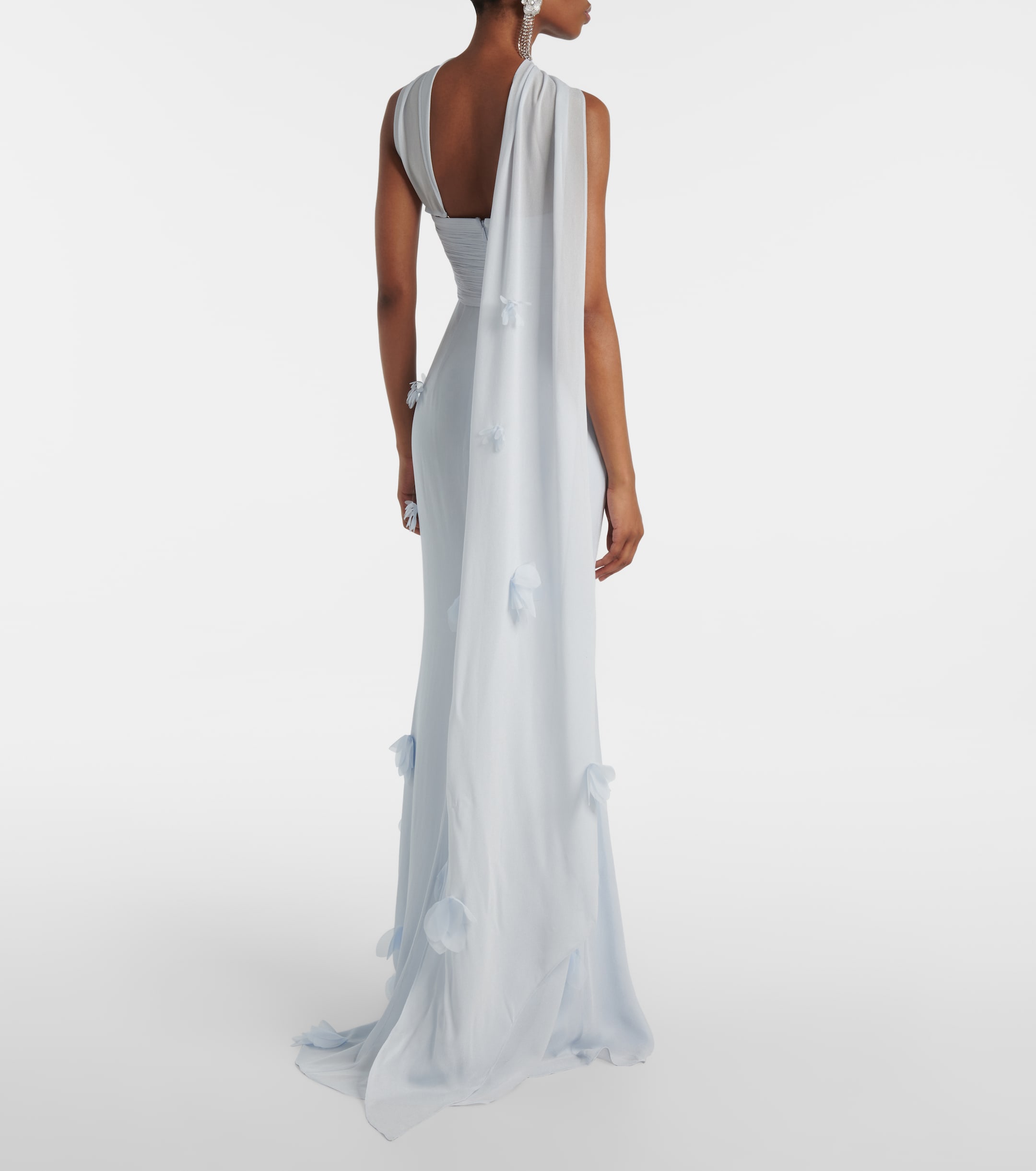 self-portrait Floral-appliqué silk-detail georgette gown