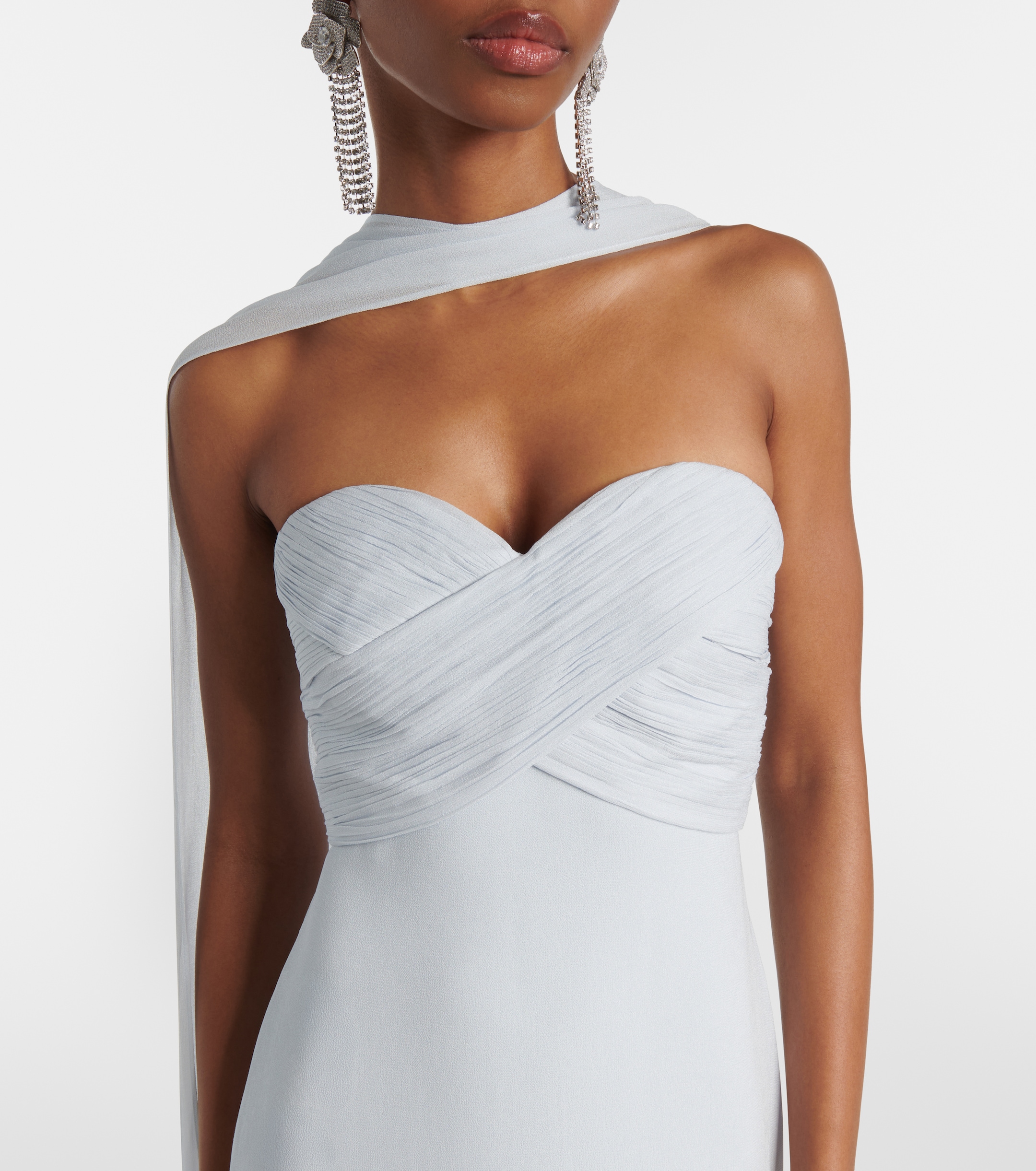 self-portrait Floral-appliqué silk-detail georgette gown