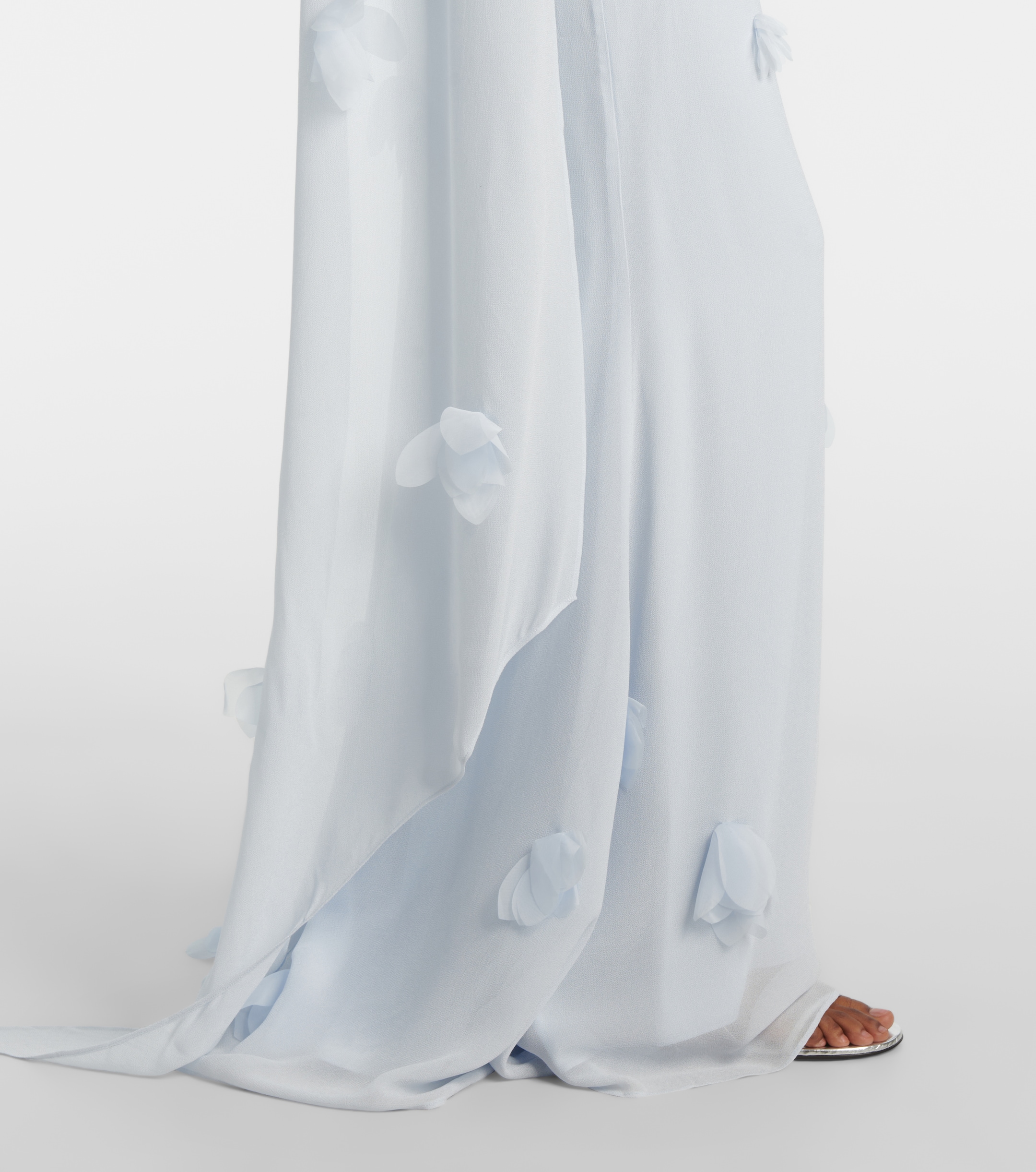 self-portrait Floral-appliqué silk-detail georgette gown