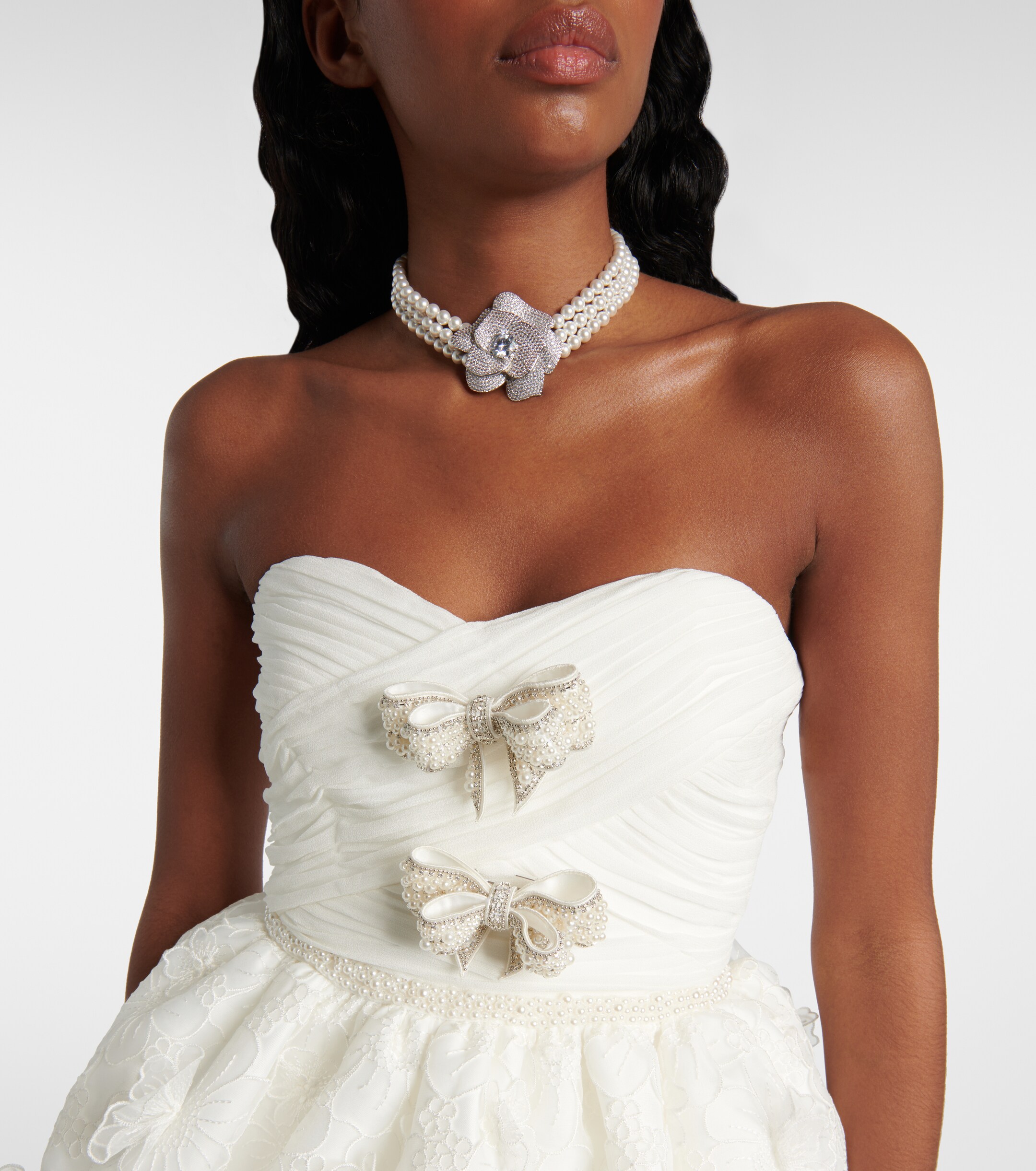 self-portrait - Bridal pleated organza and lace minidress | Plush