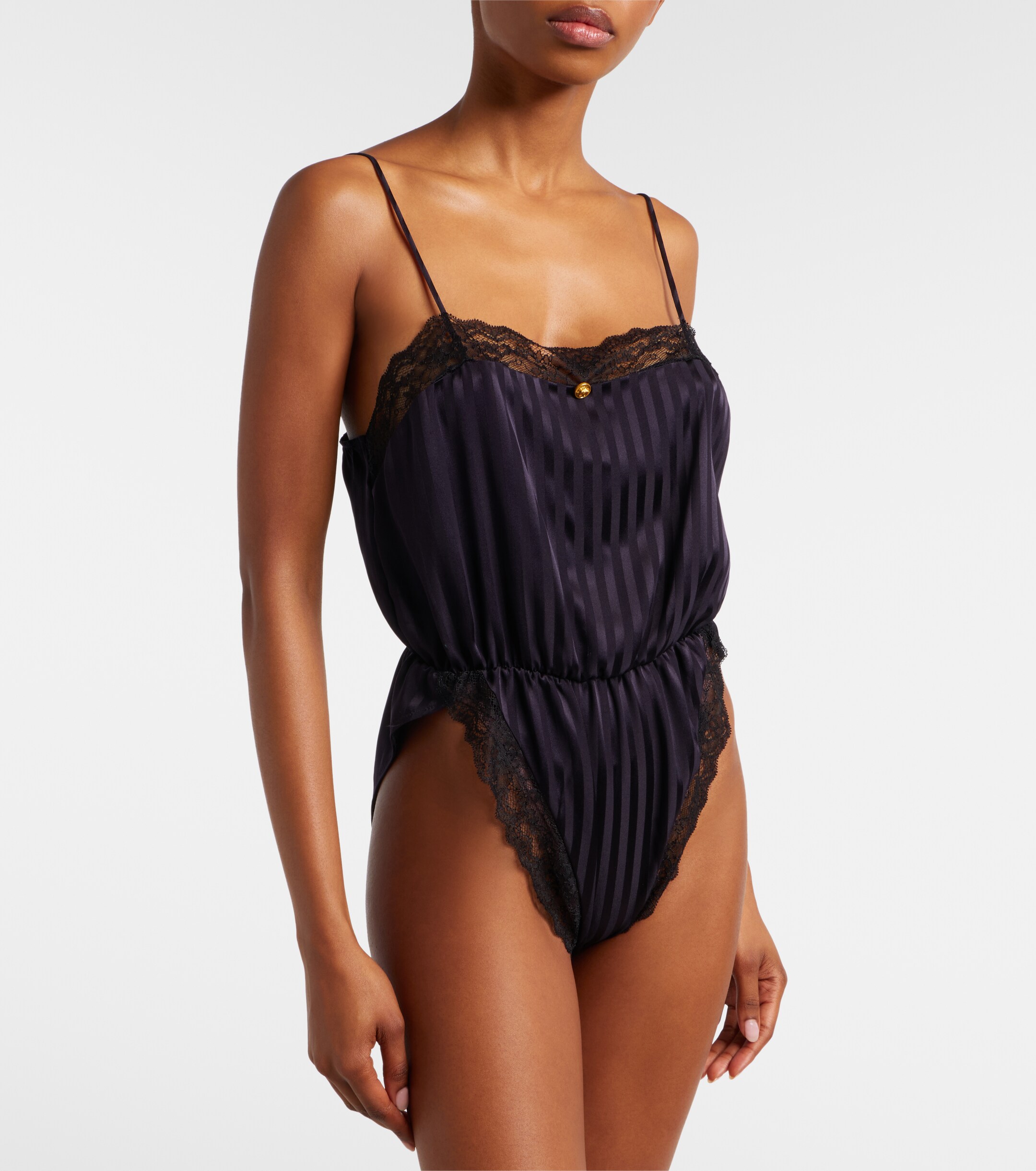 Versace Versace Lace-trimmed silk-blend jacquard bodysuit
