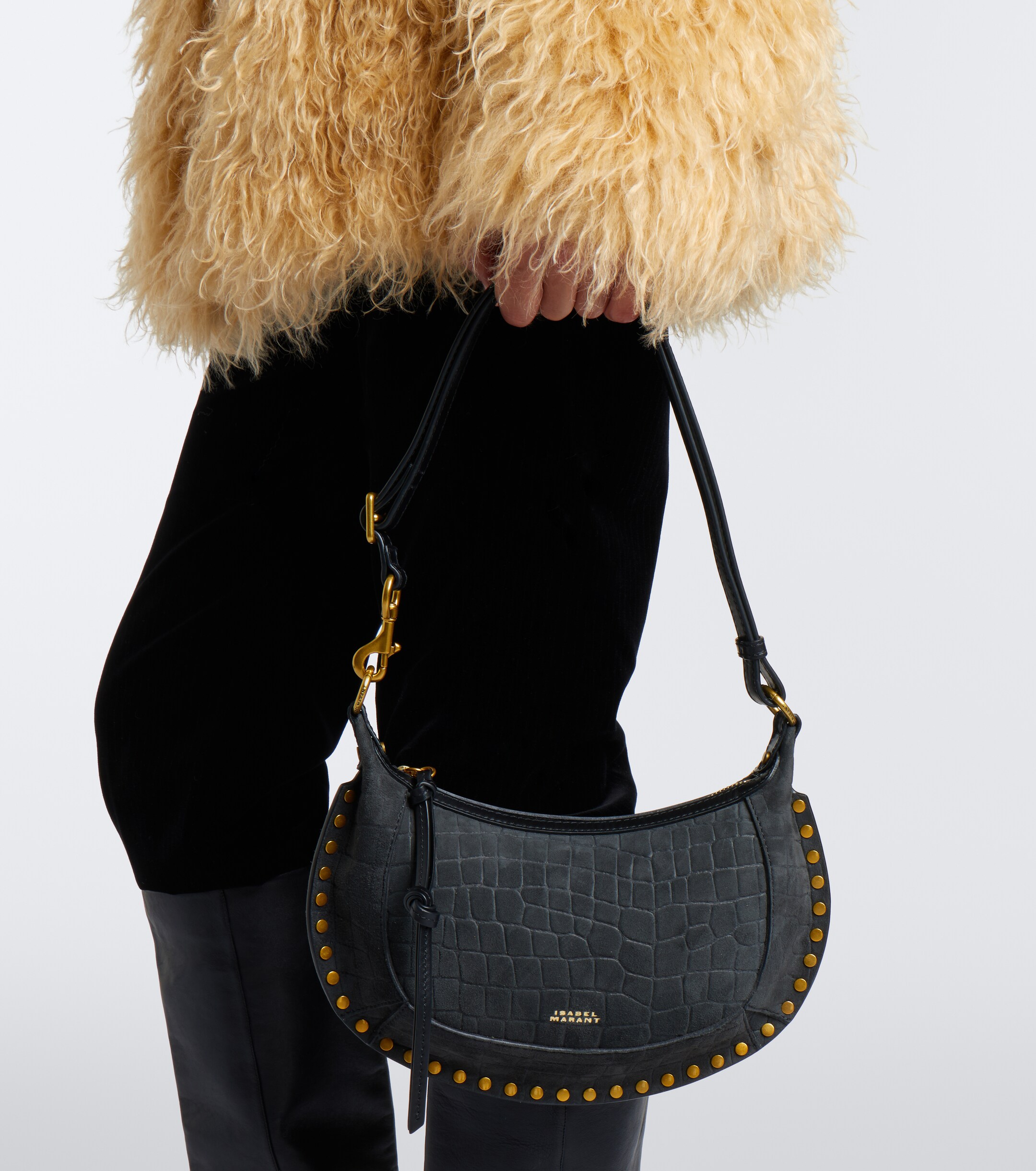 Isabel Marant Oskan Small croc-effect suede shoulder bag