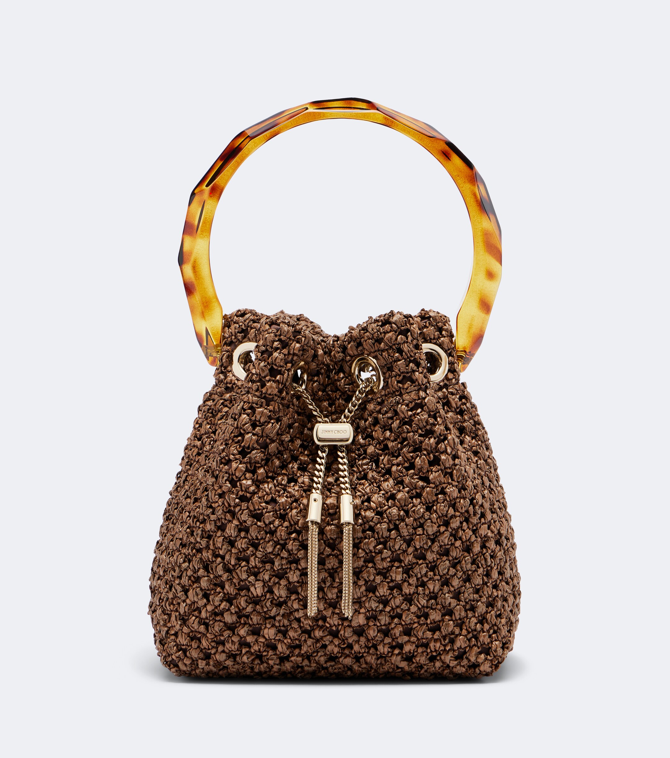 JIMMY CHOO Bon Bon raffia-effect bucket bag