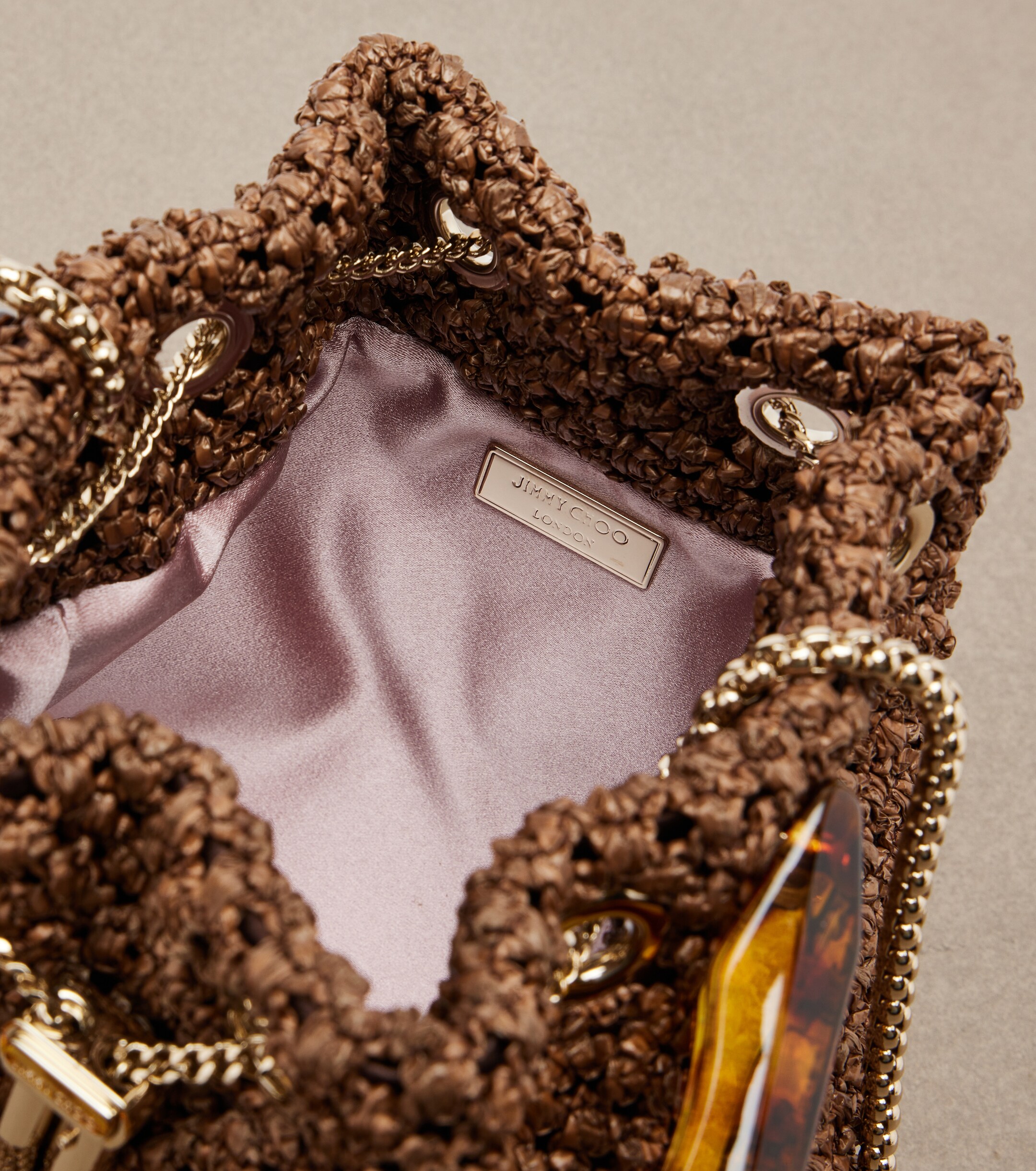 JIMMY CHOO Bon Bon raffia-effect bucket bag