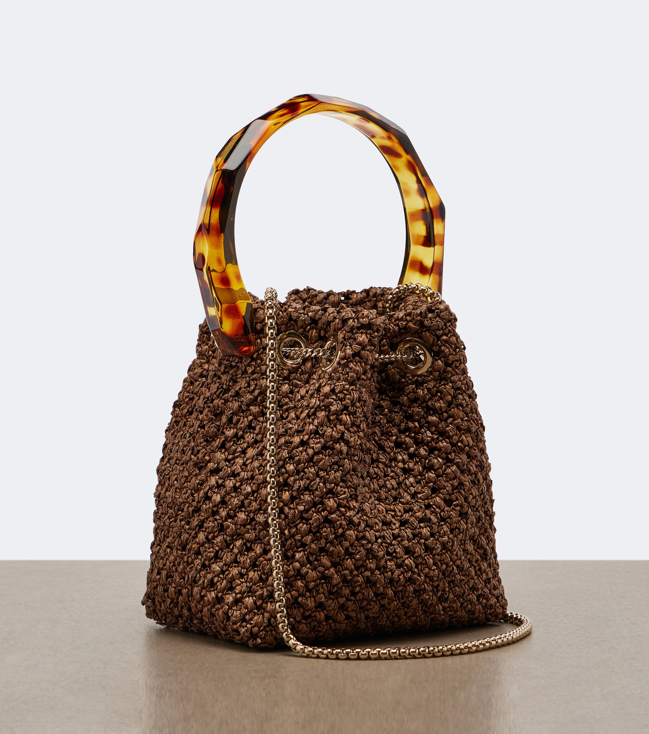 JIMMY CHOO Bon Bon raffia-effect bucket bag