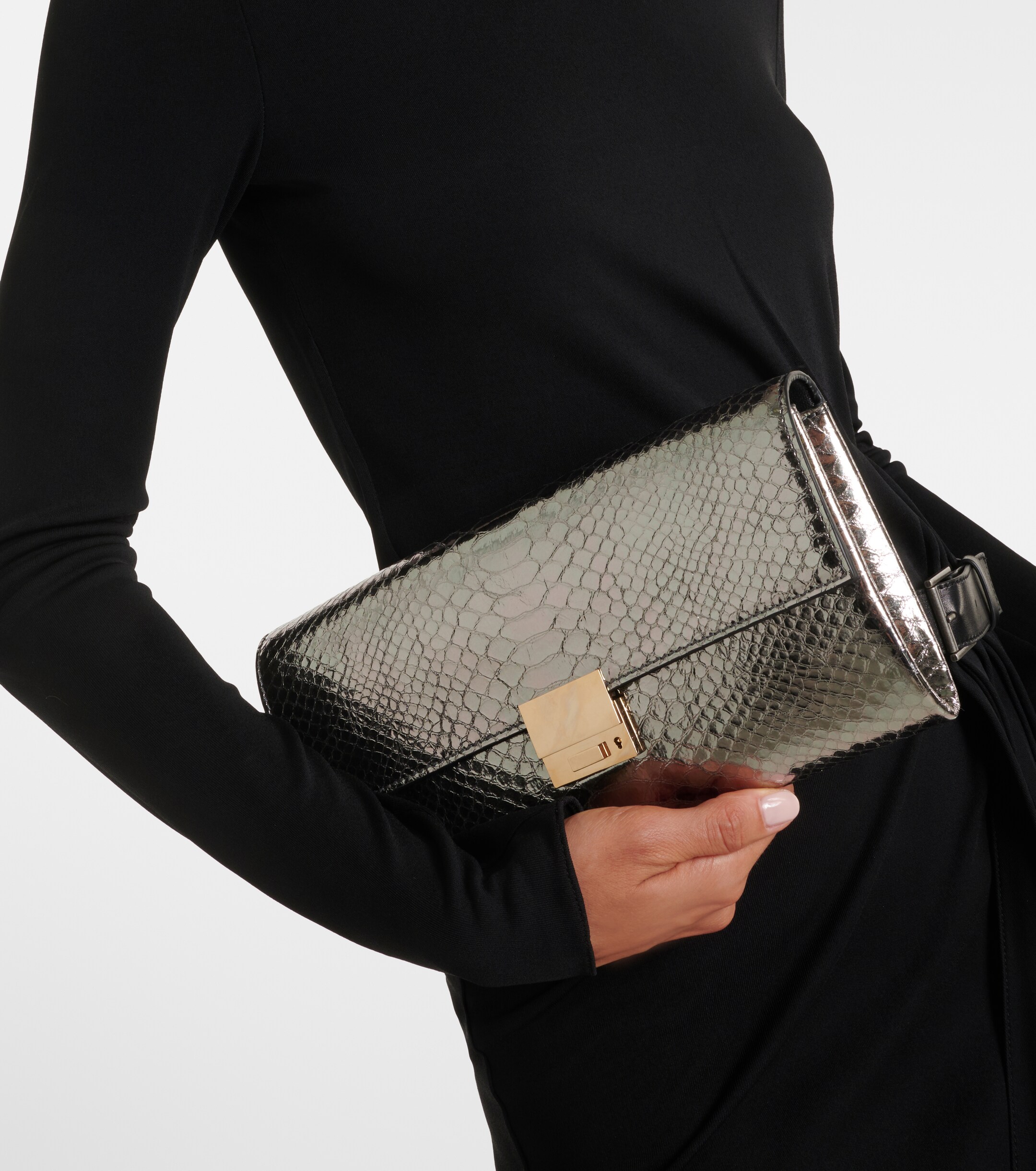 Tom Ford Jean snake-effect metallic leather clutch