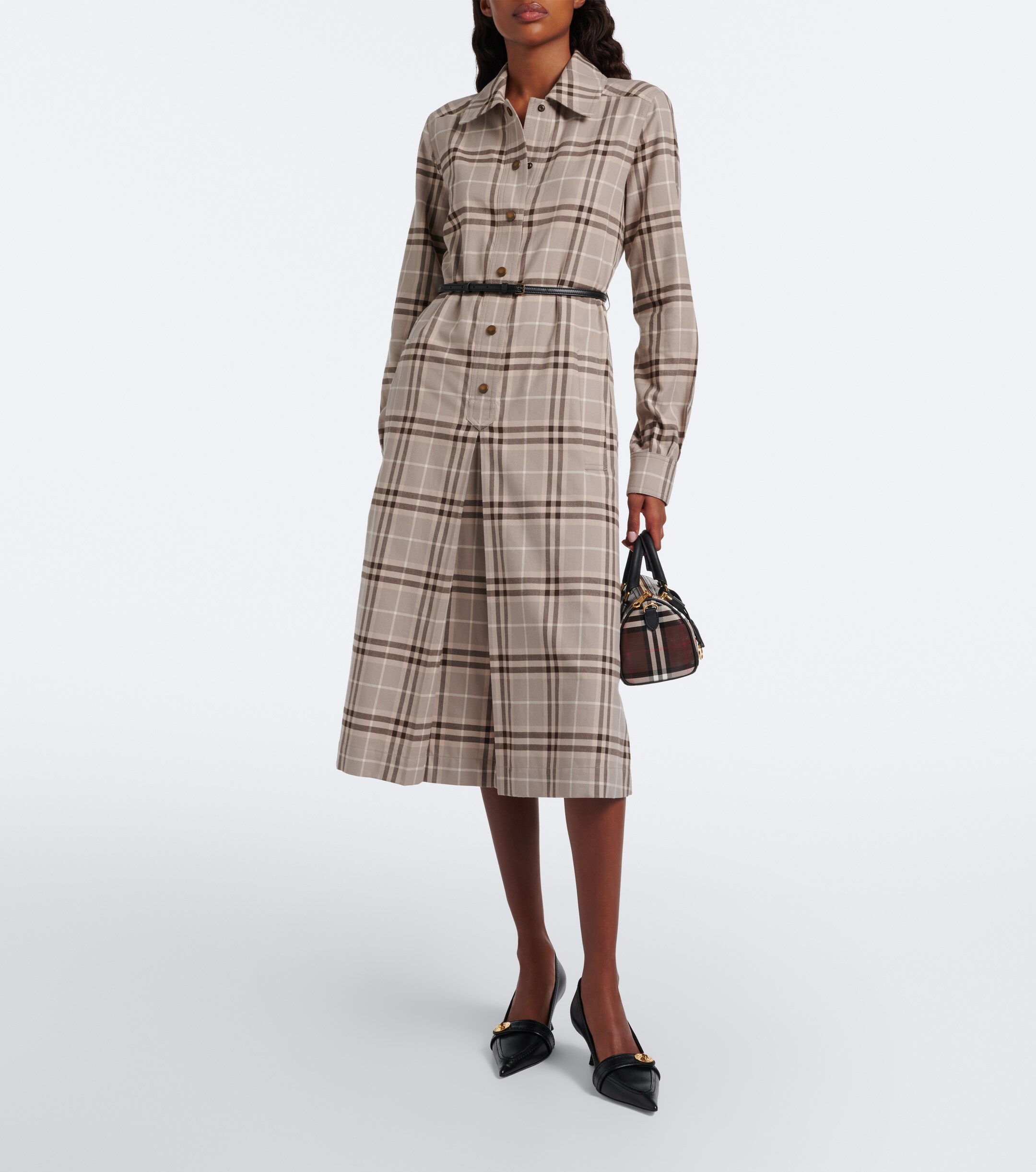 Burberry Burberry Burberry Check belted cotton shirt dress