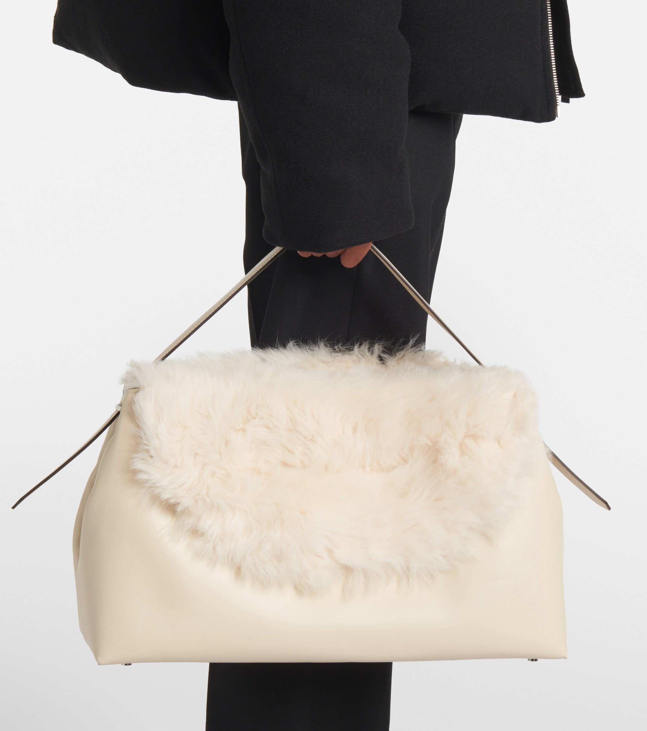 TOTEME T-Lock Large shearling-trimmed shoulder bag