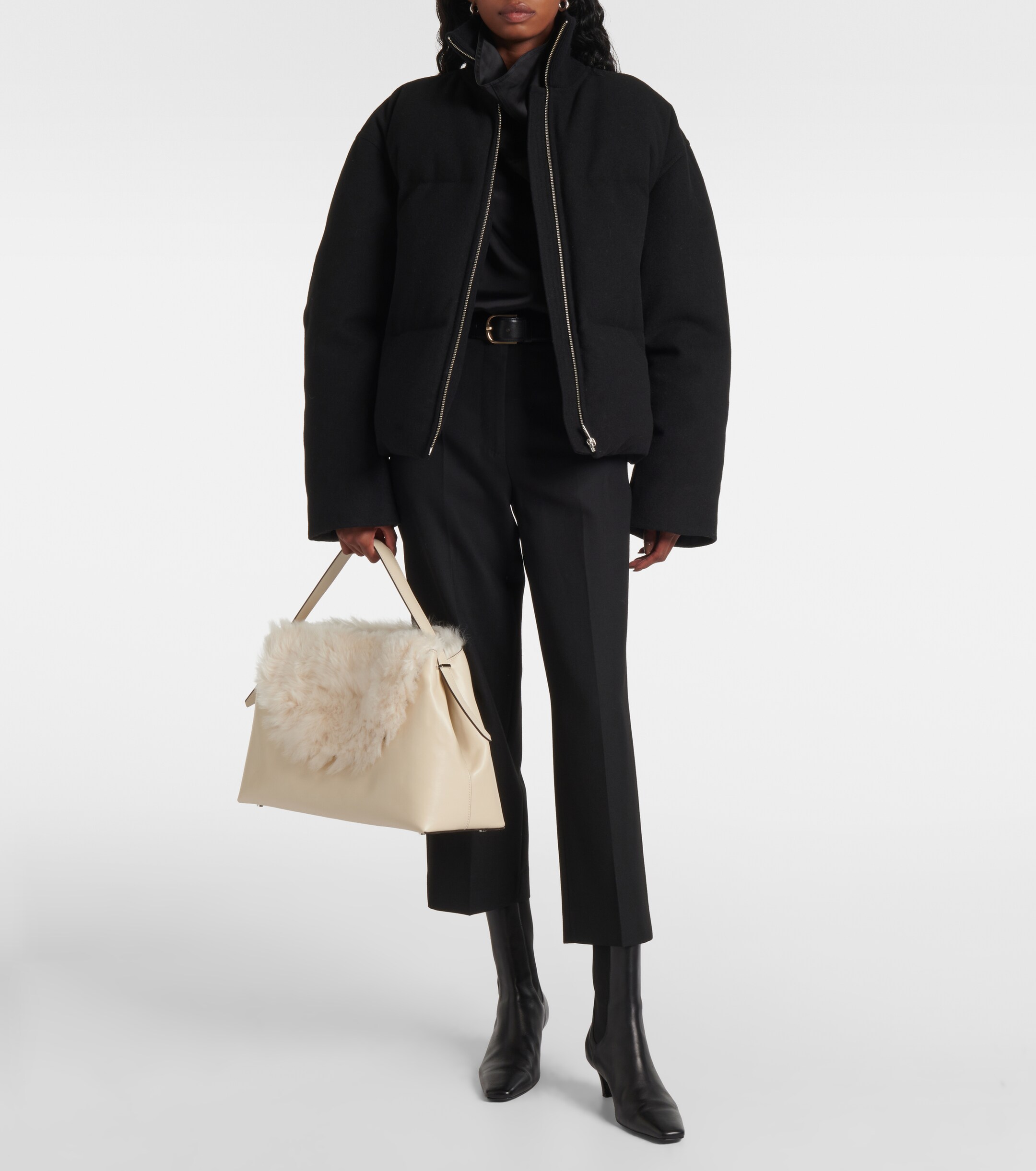 TOTEME T-Lock Large shearling-trimmed shoulder bag