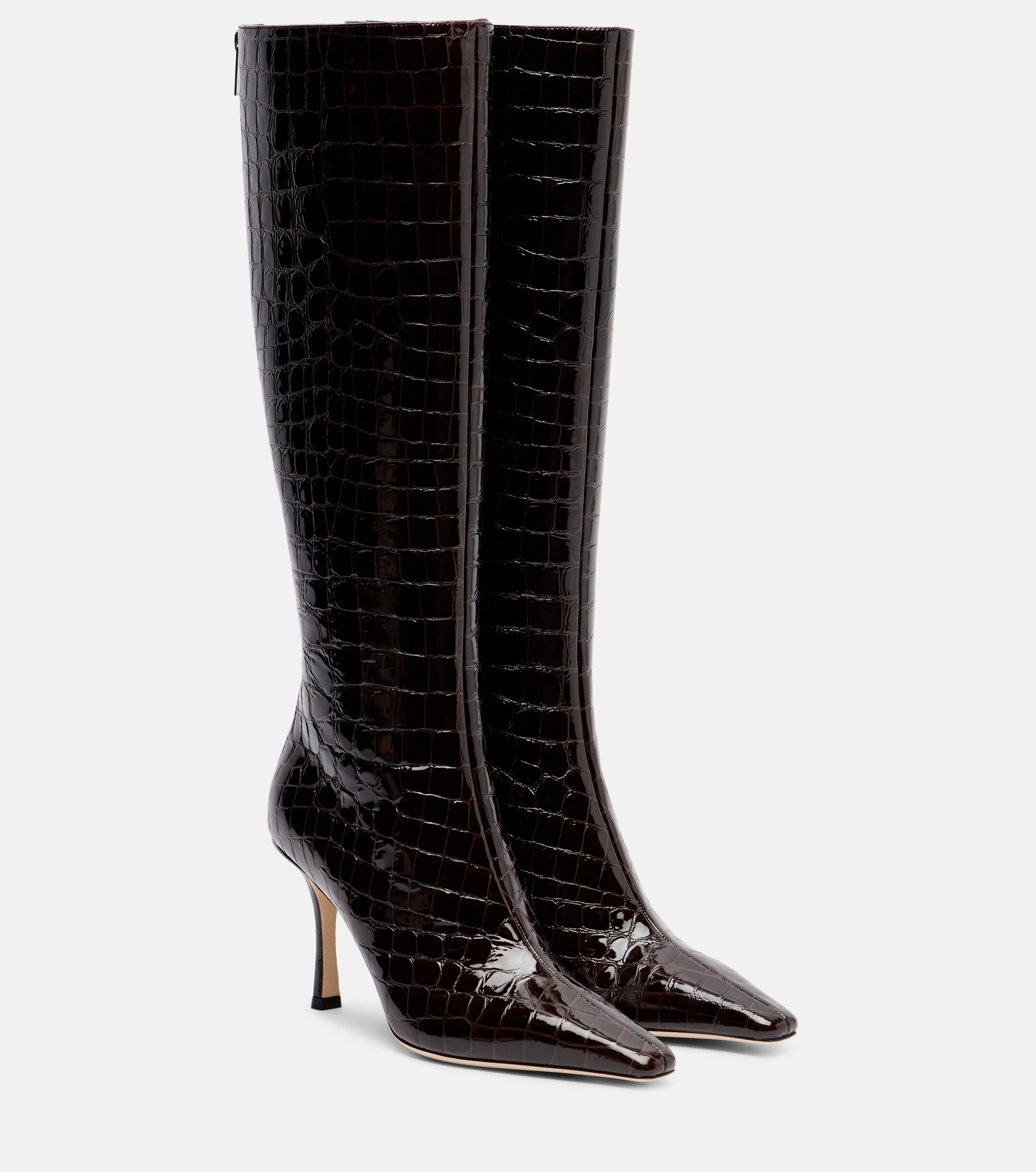 JIMMY CHOO - Agathe 85 croc-effect leather knee-high boots | Plush