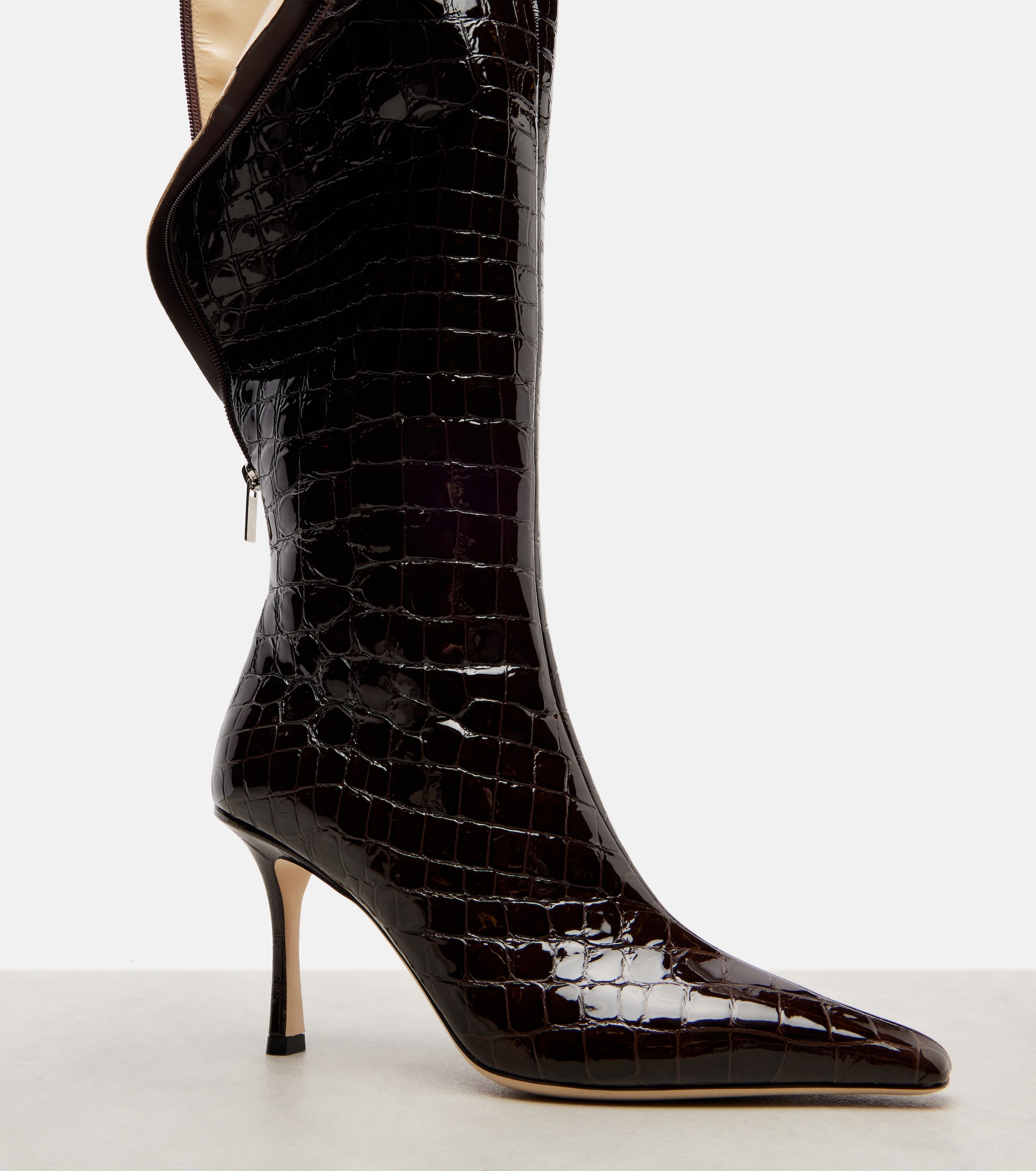 JIMMY CHOO - Agathe 85 croc-effect leather knee-high boots | Plush