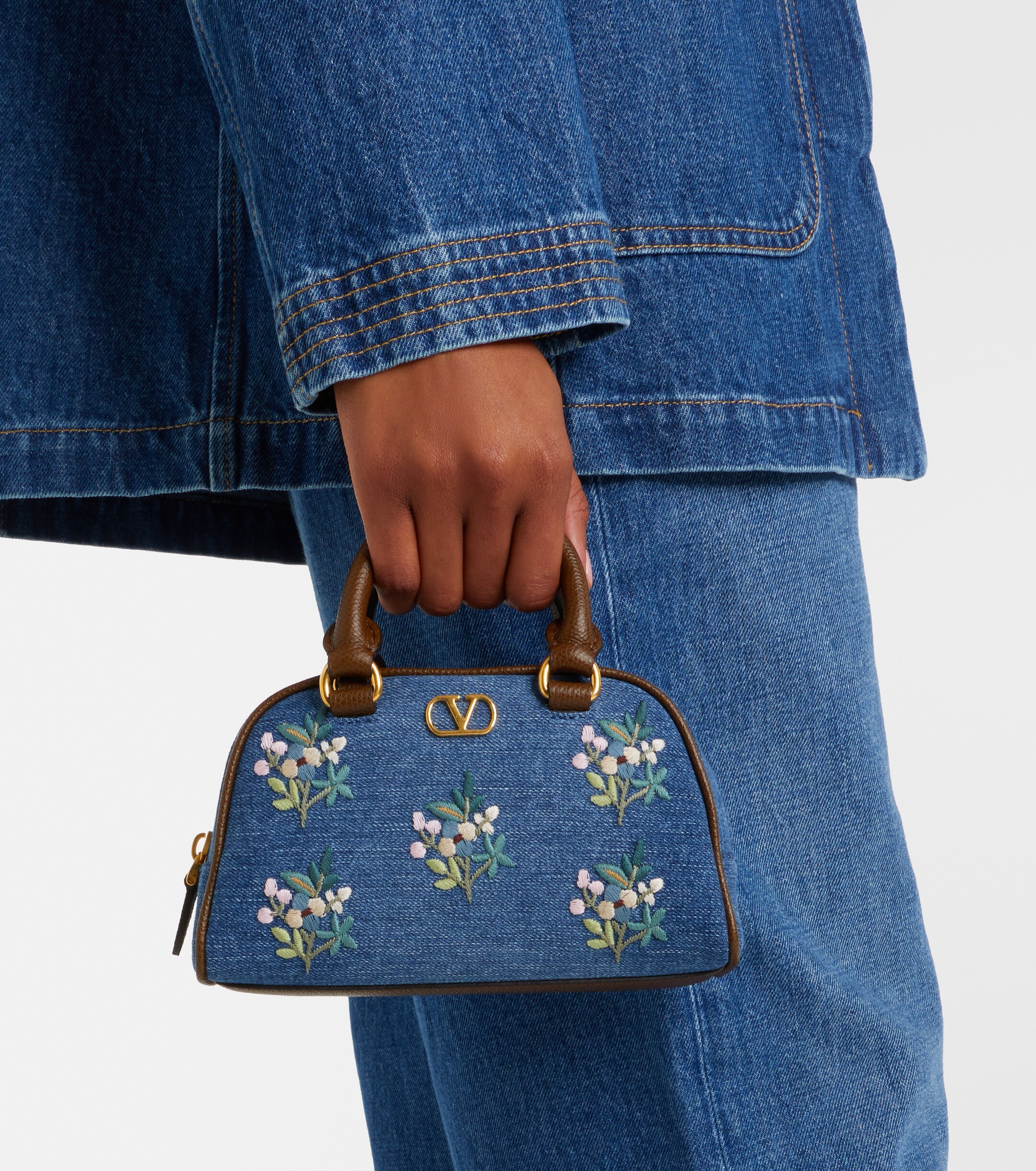 Valentino Garavani VLogo Mini floral denim top-handle bag thumbnail