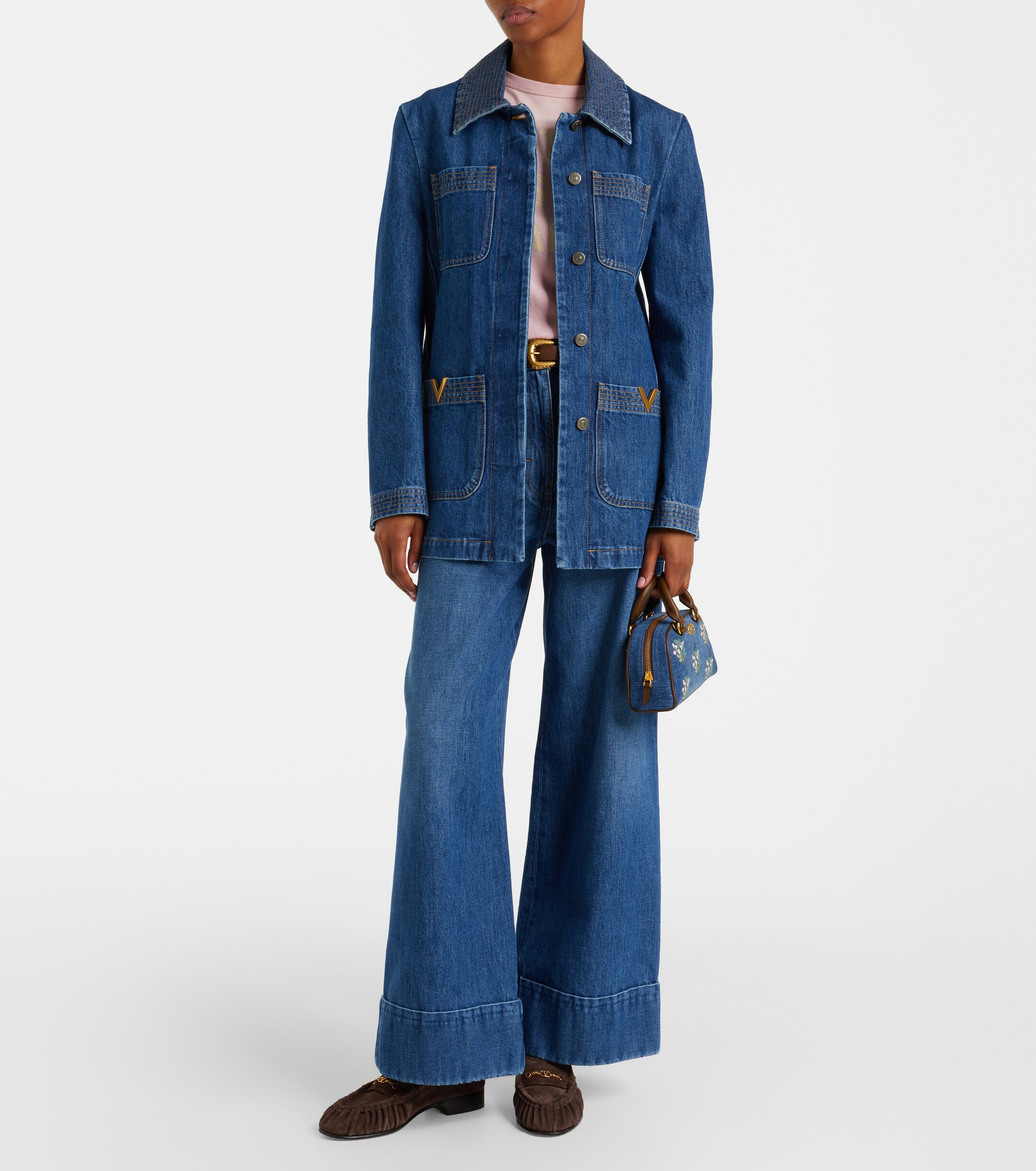 Valentino Garavani VLogo Mini floral denim top-handle bag thumbnail