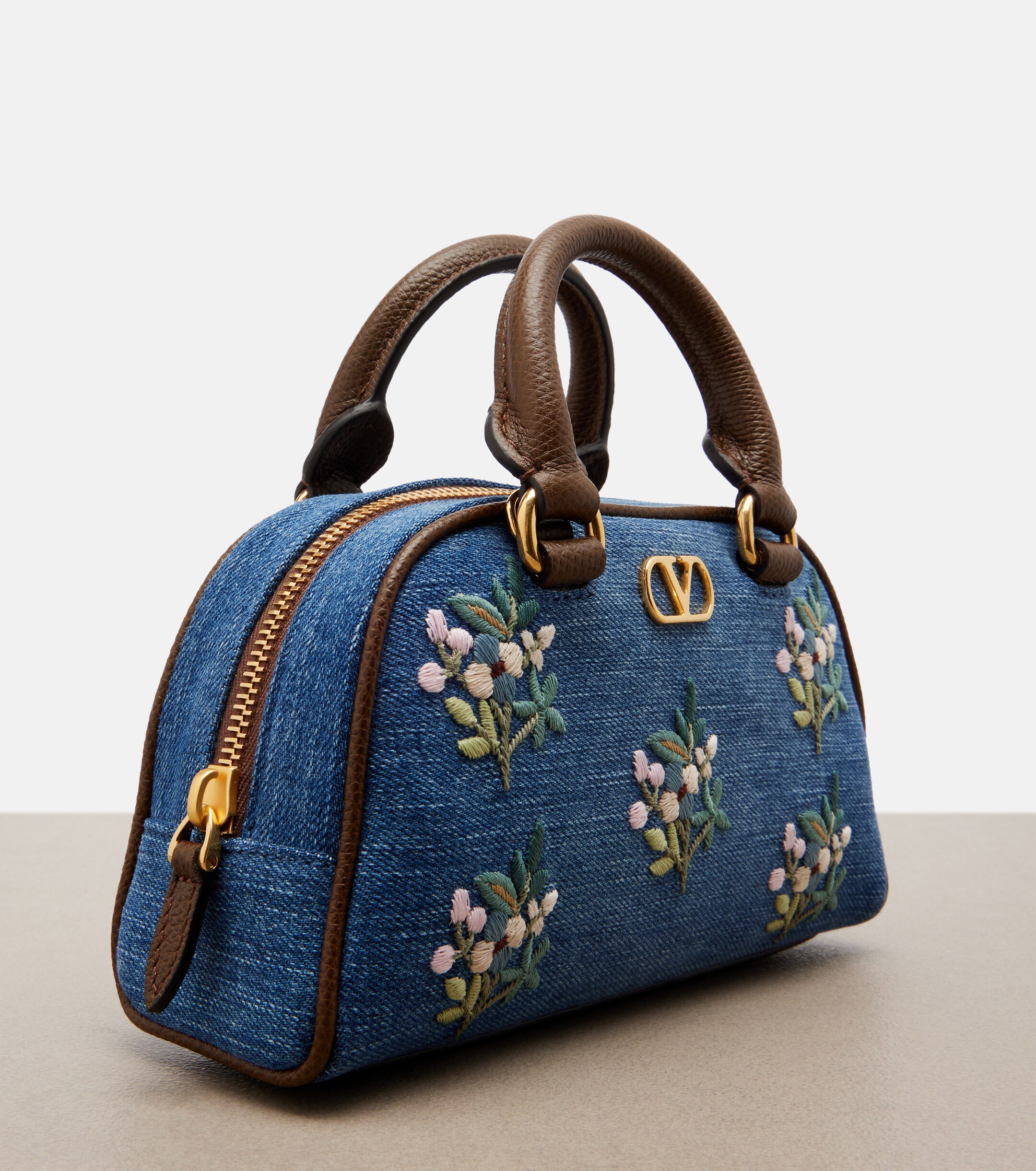 Valentino Garavani VLogo Mini floral denim top-handle bag thumbnail
