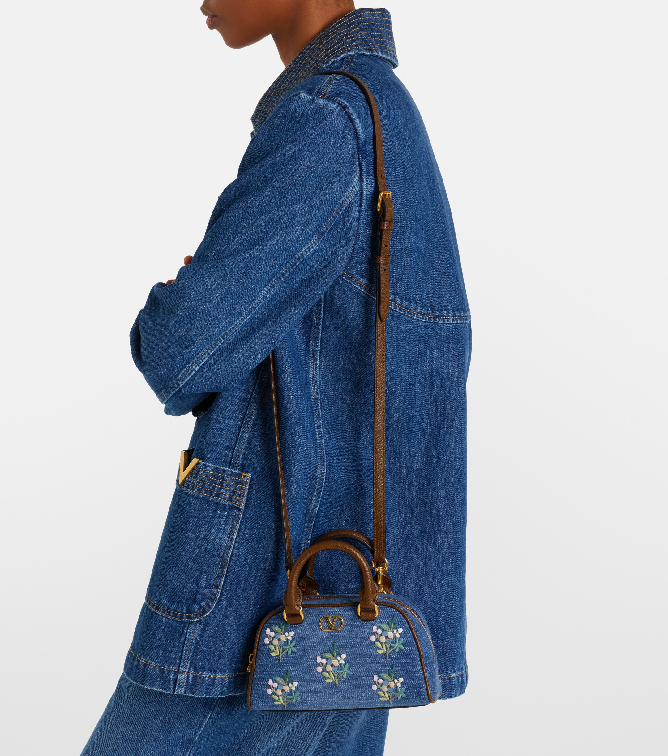 Valentino Garavani VLogo Mini floral denim top-handle bag thumbnail