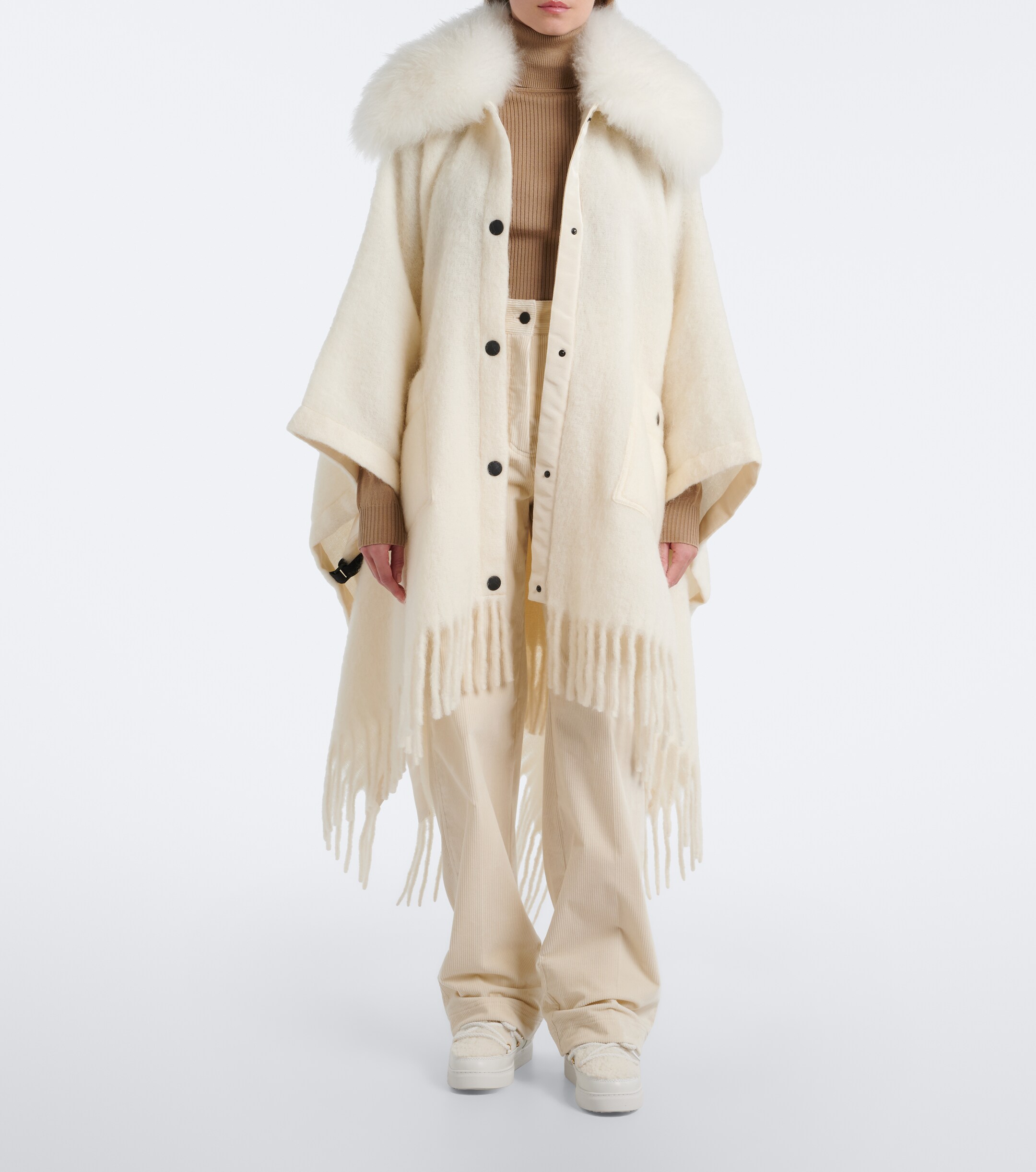 MONCLER GRENOBLE Moncler Grenoble Shearling-trimmed mohair, alpaca and wool-blend poncho