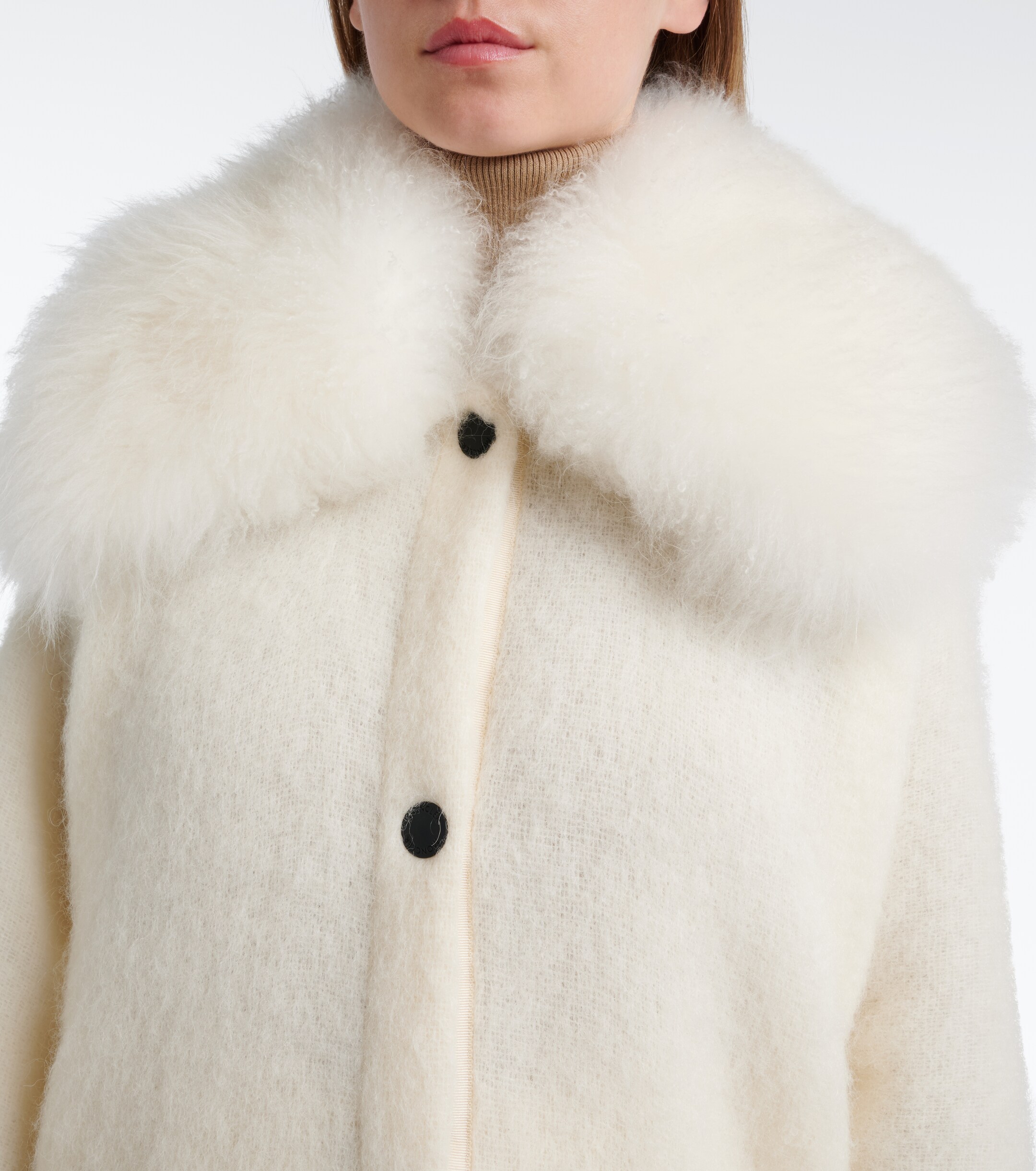 MONCLER GRENOBLE Moncler Grenoble Shearling-trimmed mohair, alpaca and wool-blend poncho