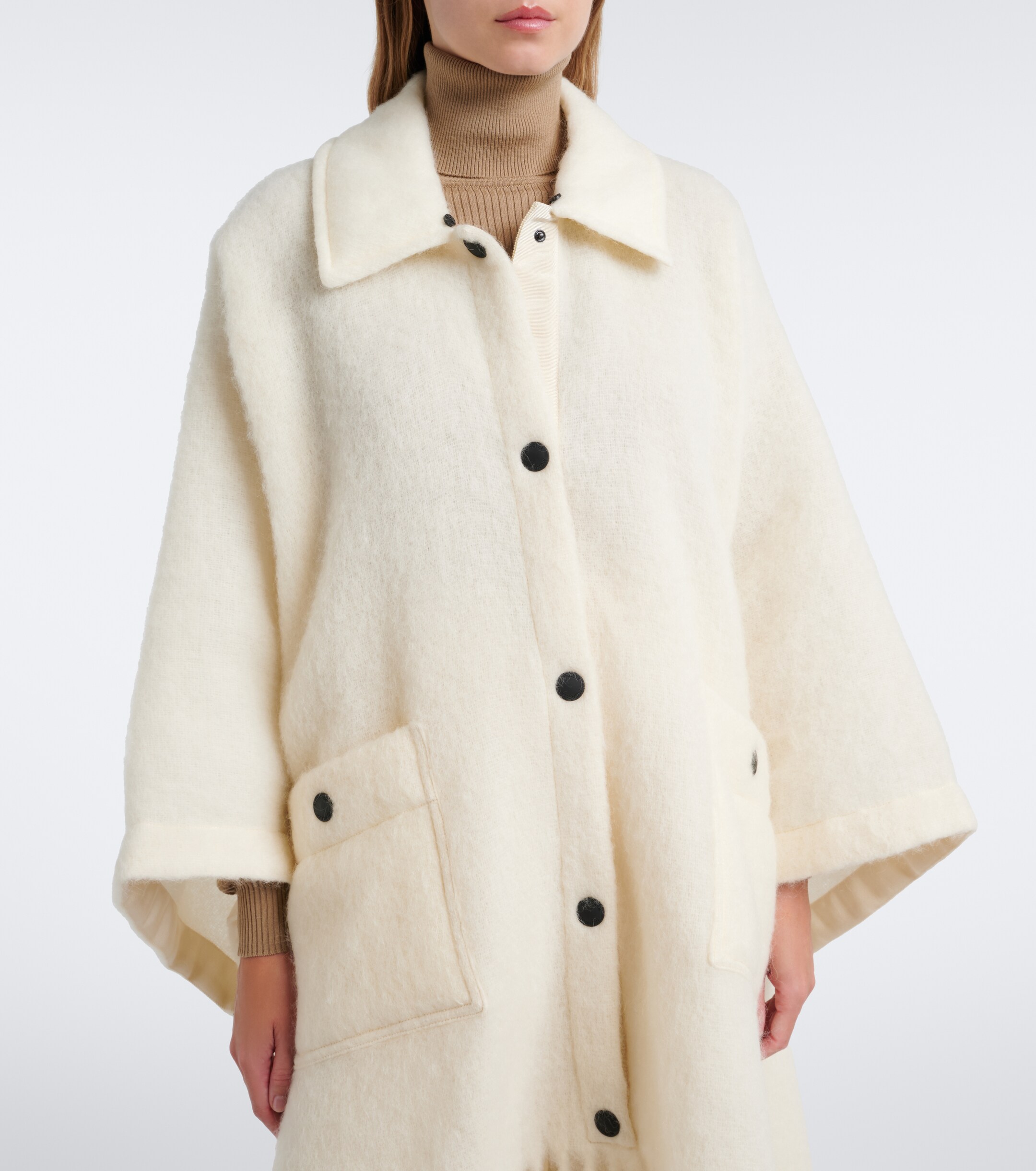MONCLER GRENOBLE Moncler Grenoble Shearling-trimmed mohair, alpaca and wool-blend poncho
