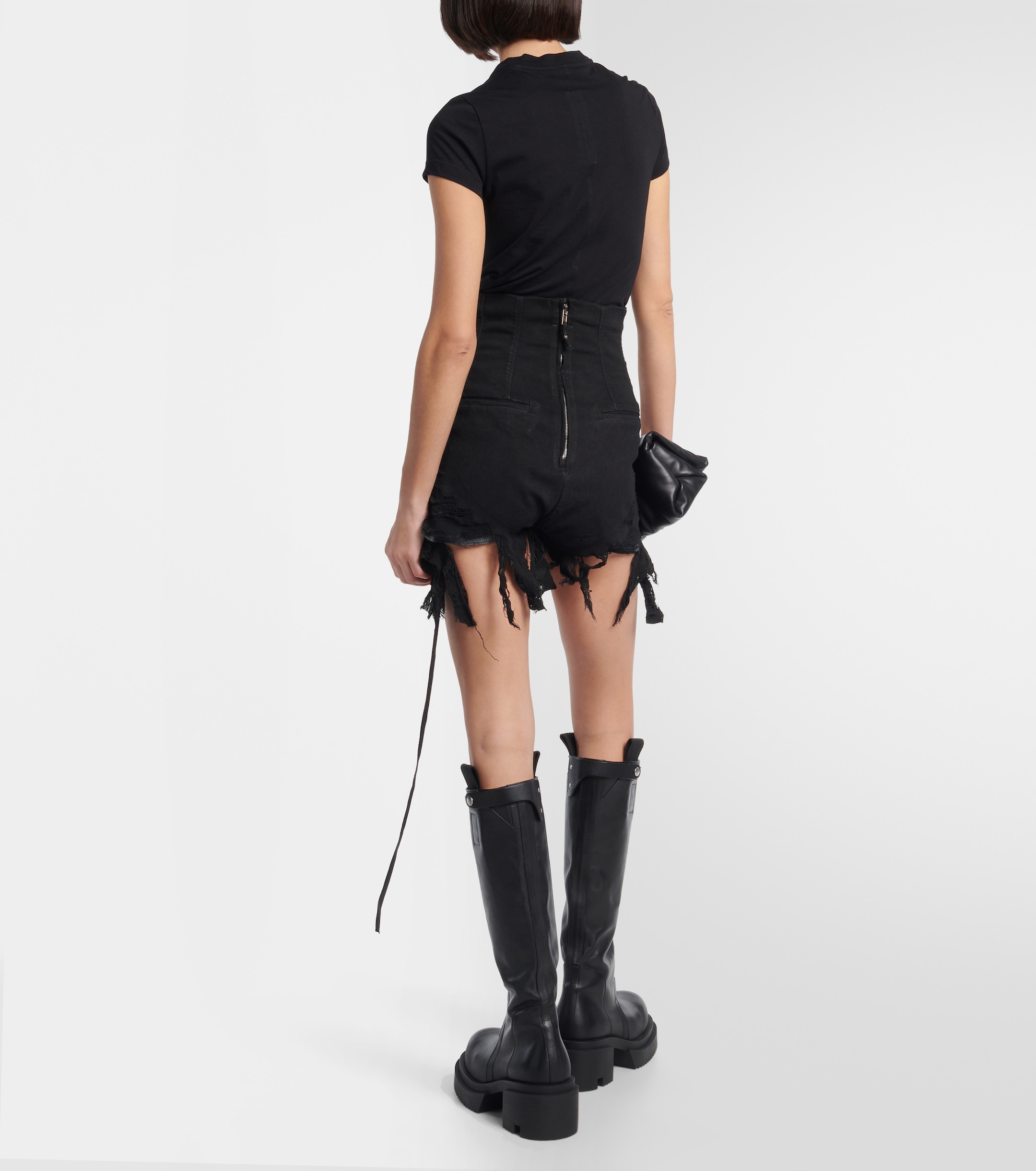 Rick Owens DRKSHDW distressed high-rise denim shorts thumbnail