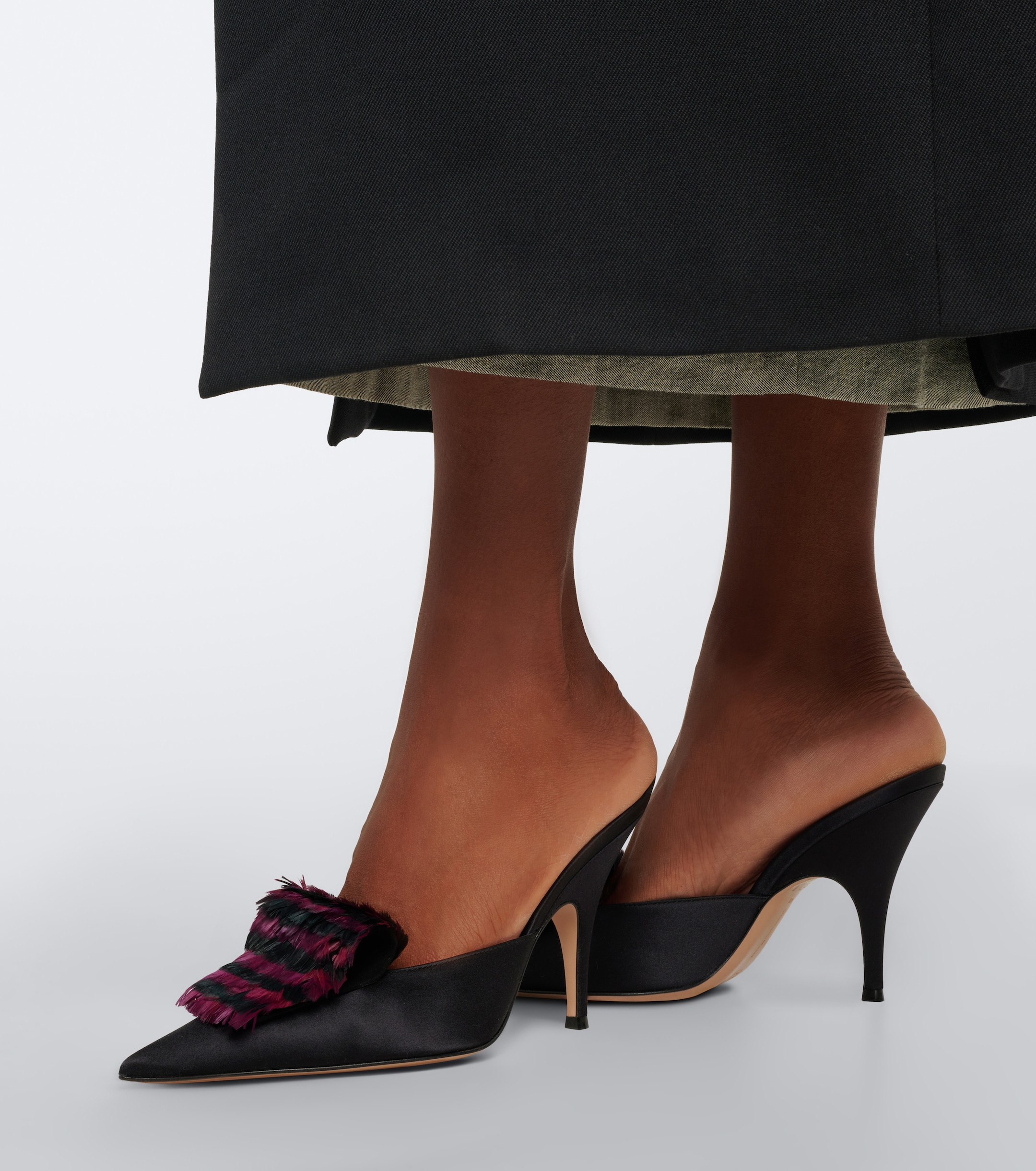GIANVITO ROSSI Gianvito Rossi Feather-trimmed satin mules