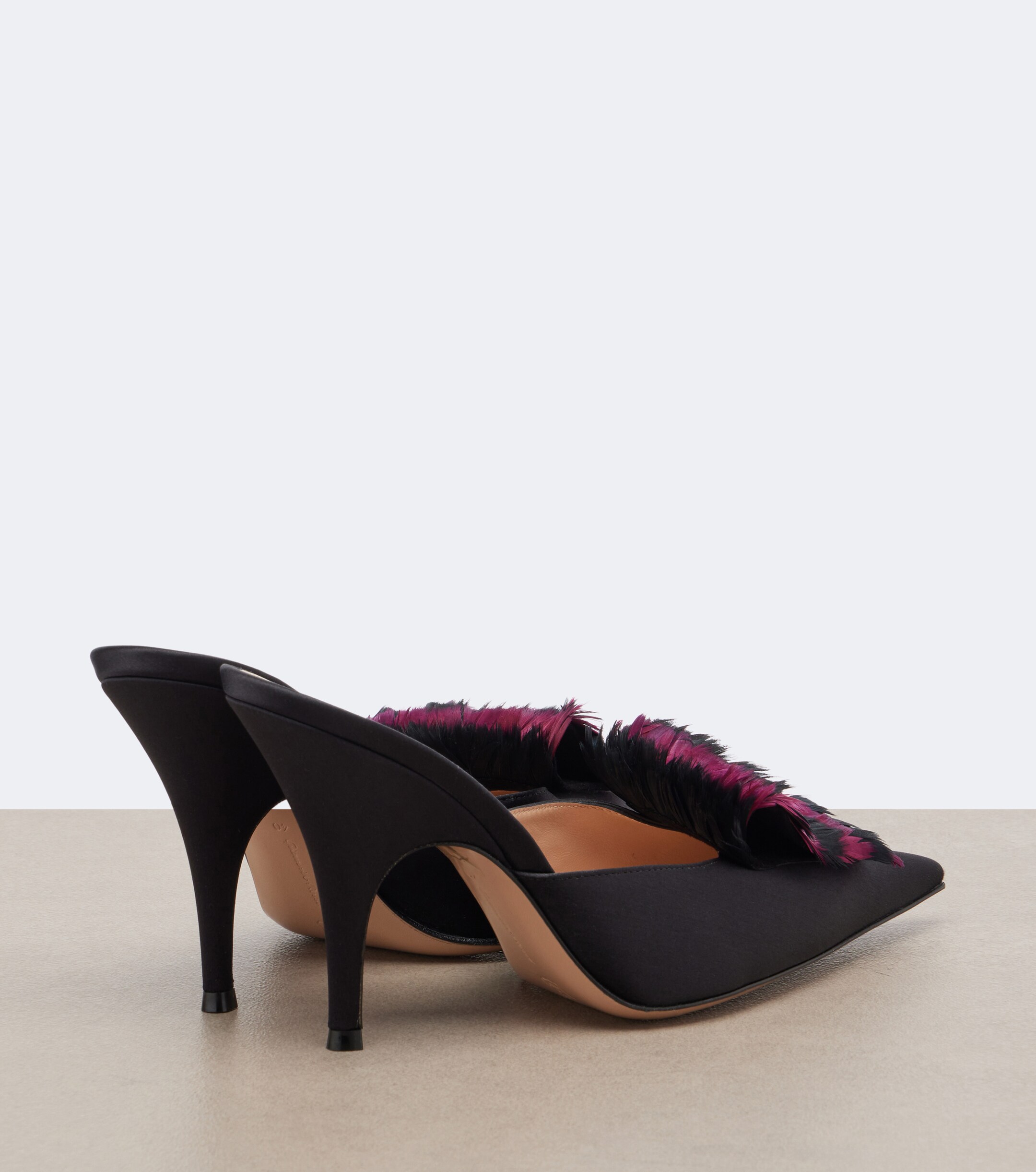 GIANVITO ROSSI Gianvito Rossi Feather-trimmed satin mules