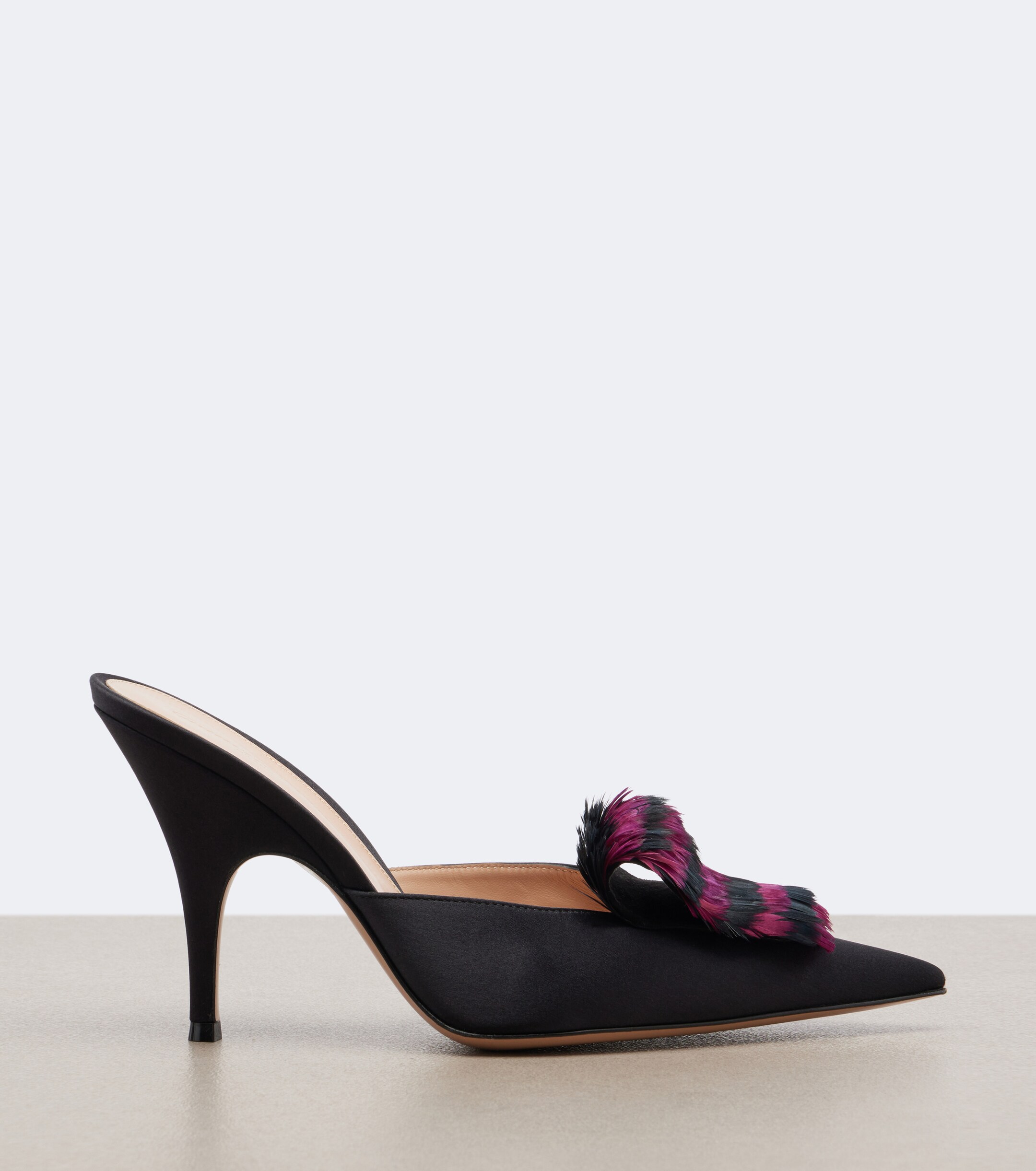GIANVITO ROSSI Gianvito Rossi Feather-trimmed satin mules