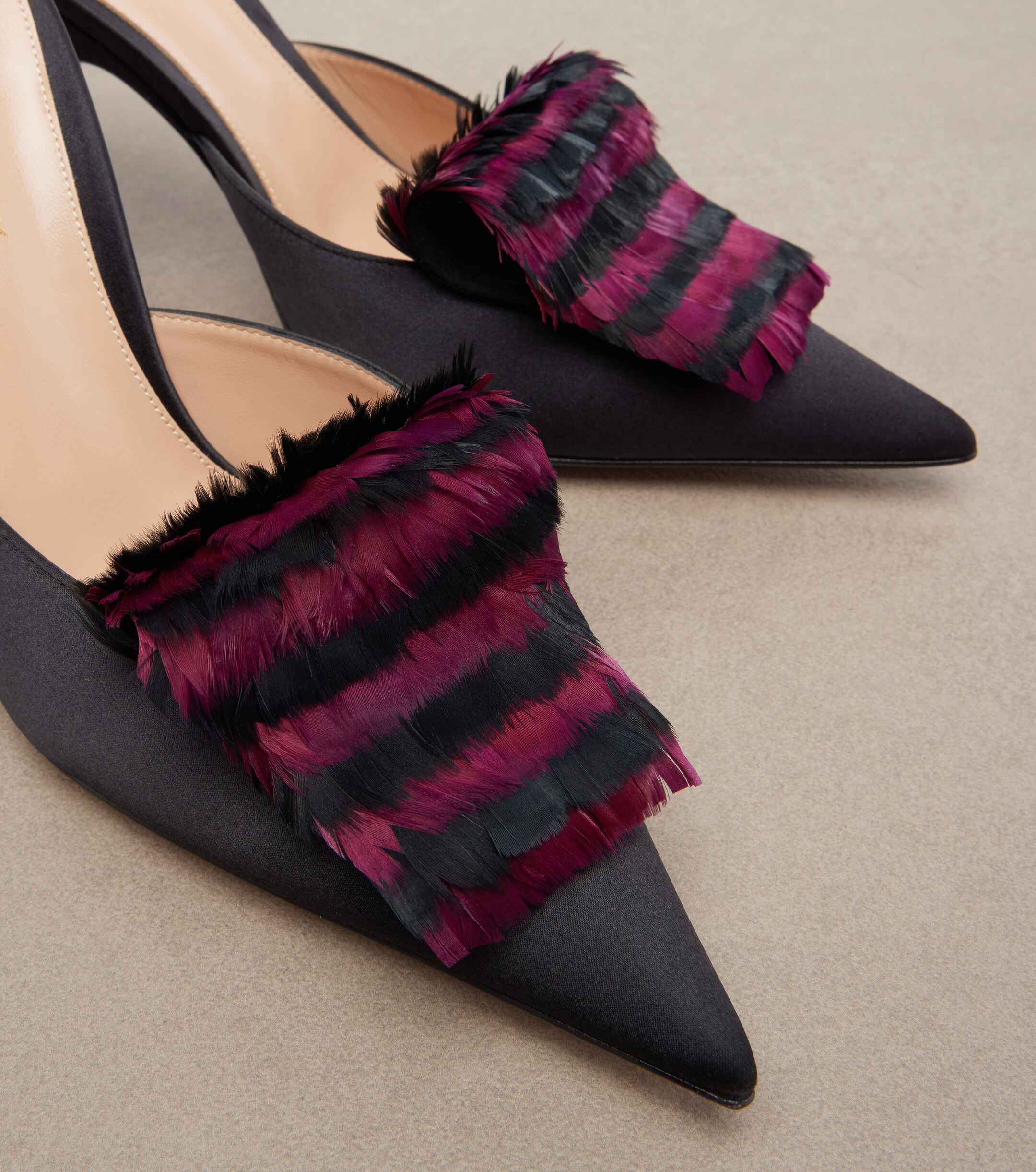 GIANVITO ROSSI Gianvito Rossi Feather-trimmed satin mules