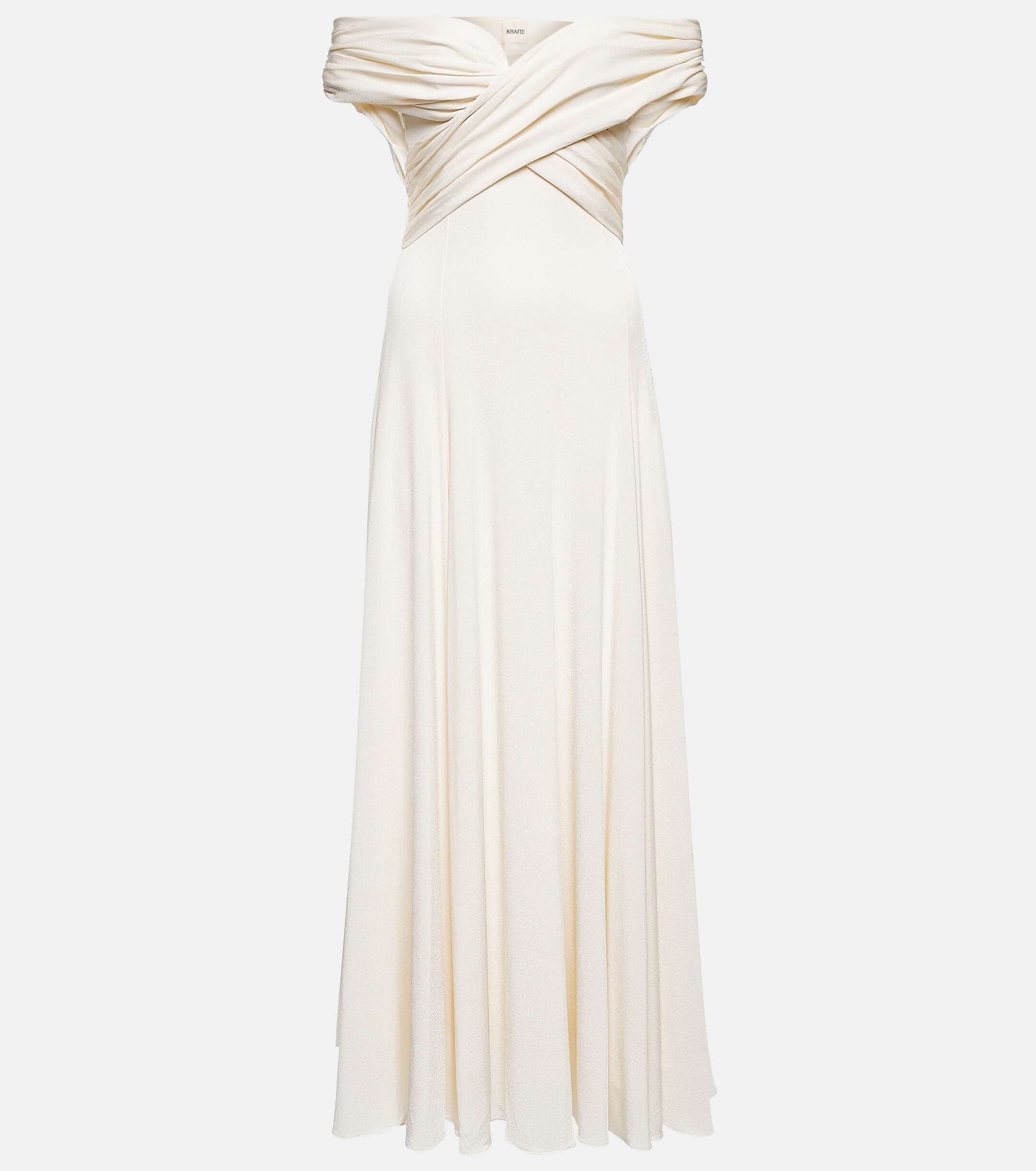 KHAITE Bruna off-shoulder crêpe maxi dress