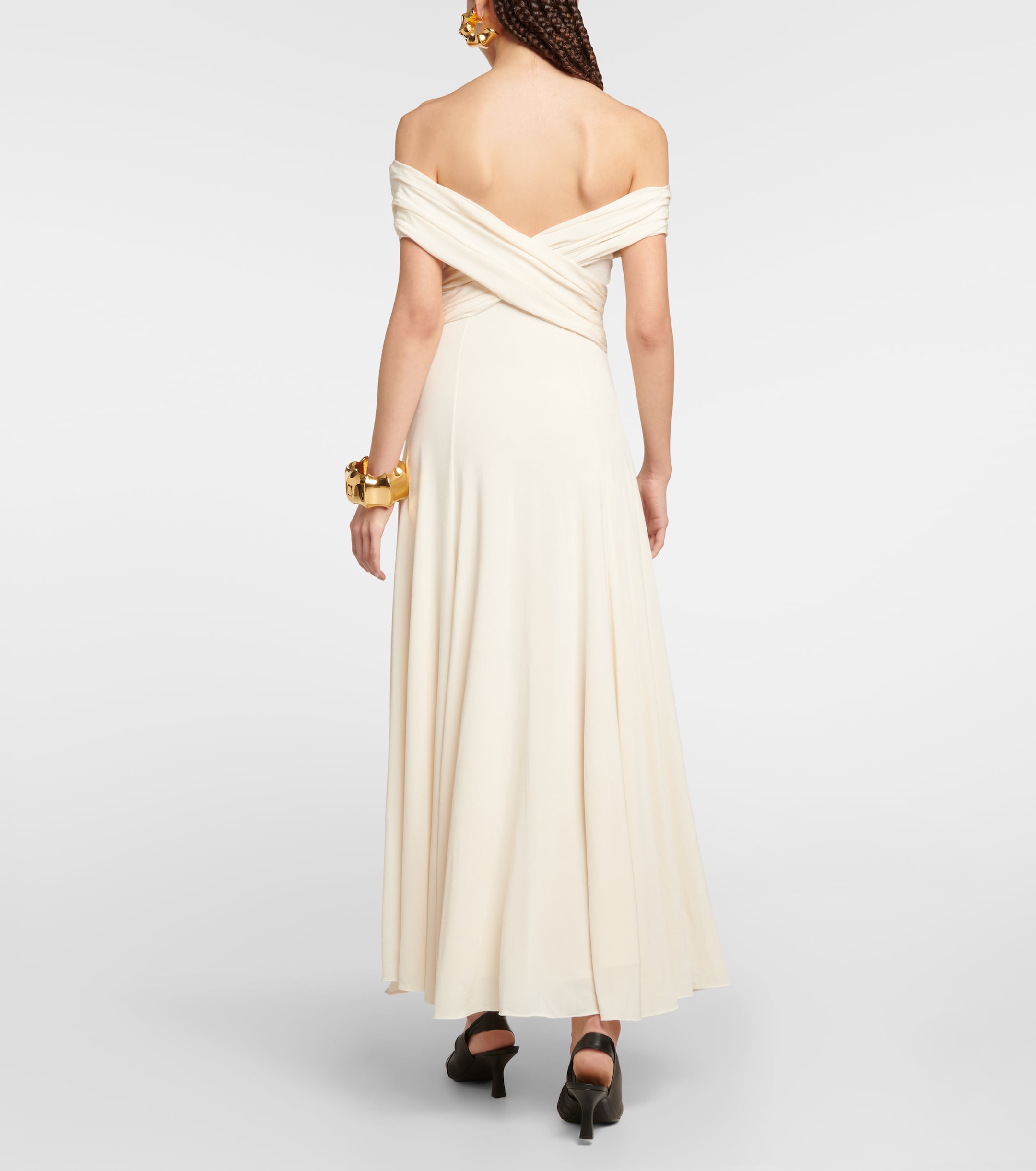 KHAITE Bruna off-shoulder crêpe maxi dress