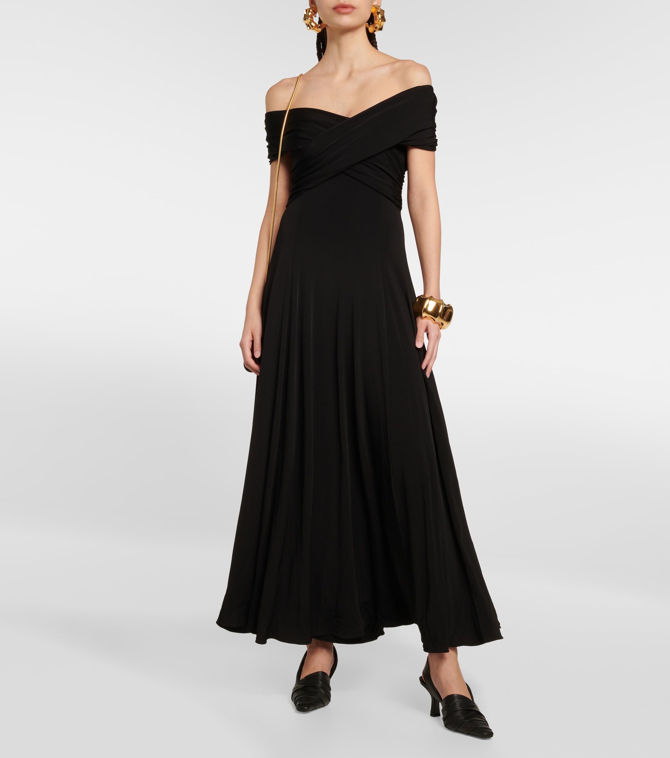 KHAITE Bruna off-shoulder crêpe maxi dress