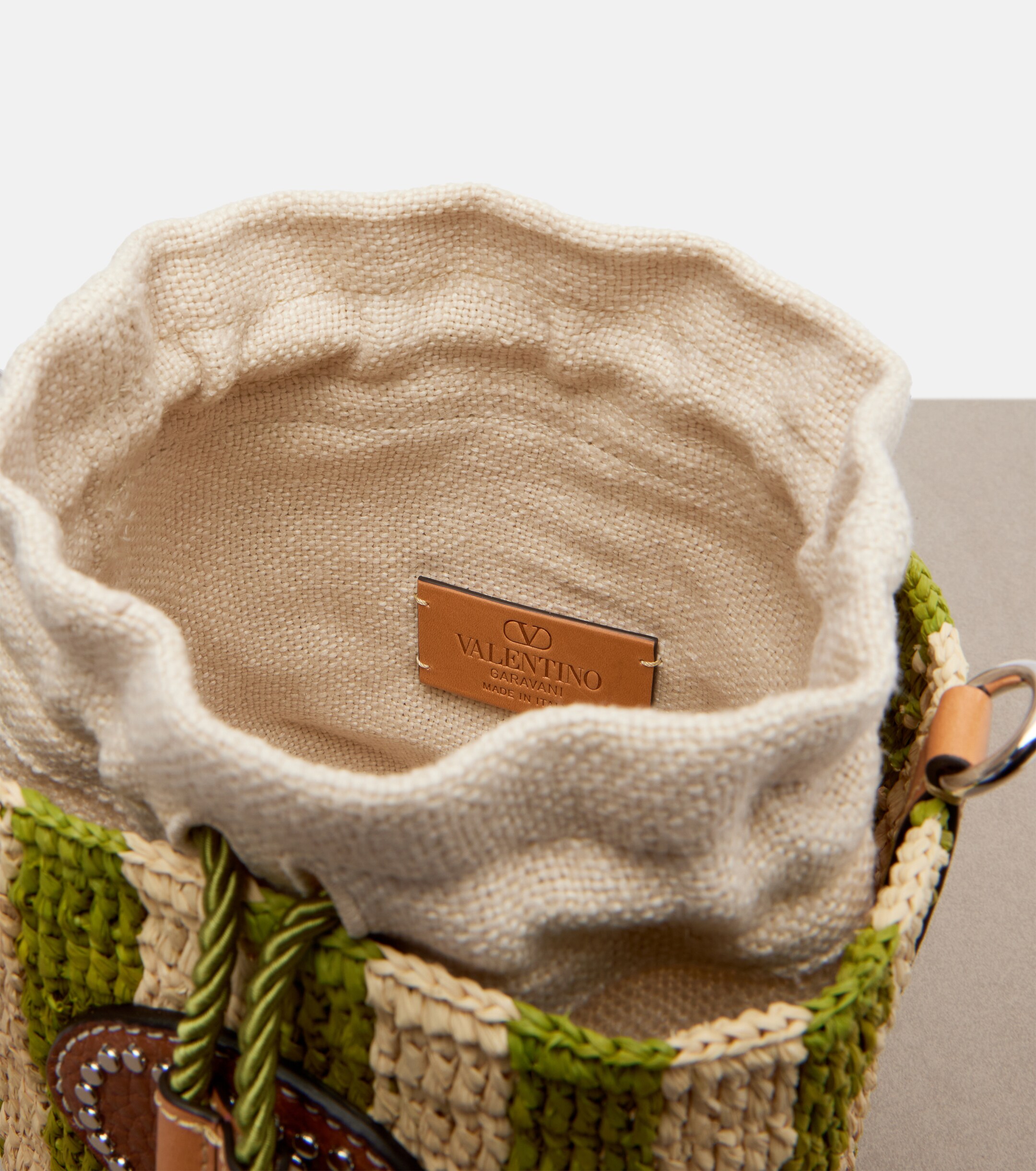 Valentino Garavani VLogo Mini striped raffia crossbody bag thumbnail