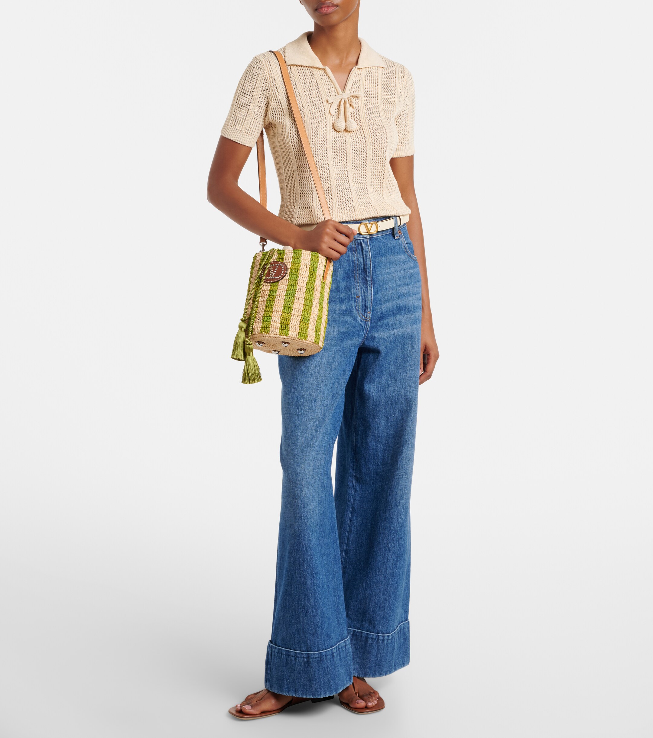 Valentino Garavani VLogo Mini striped raffia crossbody bag thumbnail