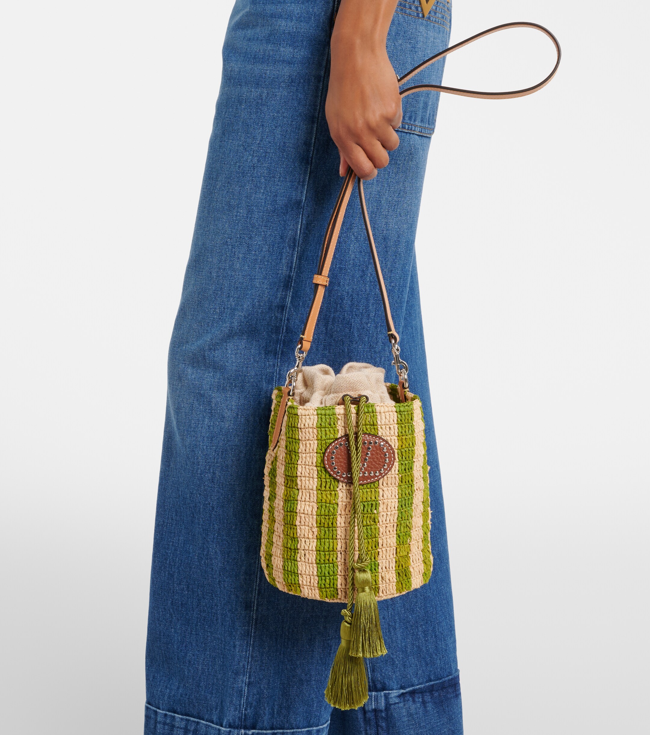 Valentino Garavani VLogo Mini striped raffia crossbody bag thumbnail
