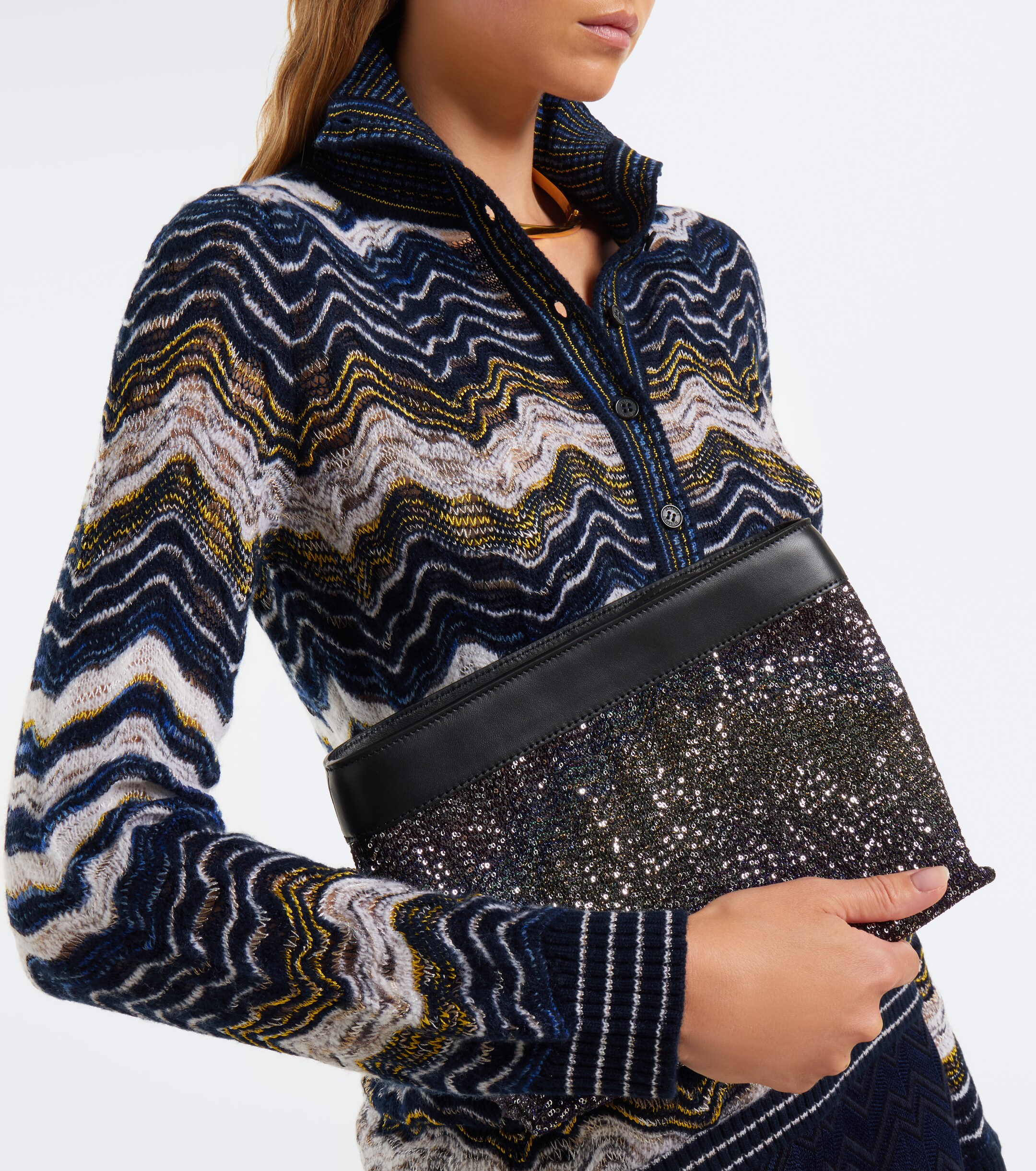 Missoni Sequined leather-trimmed clutch