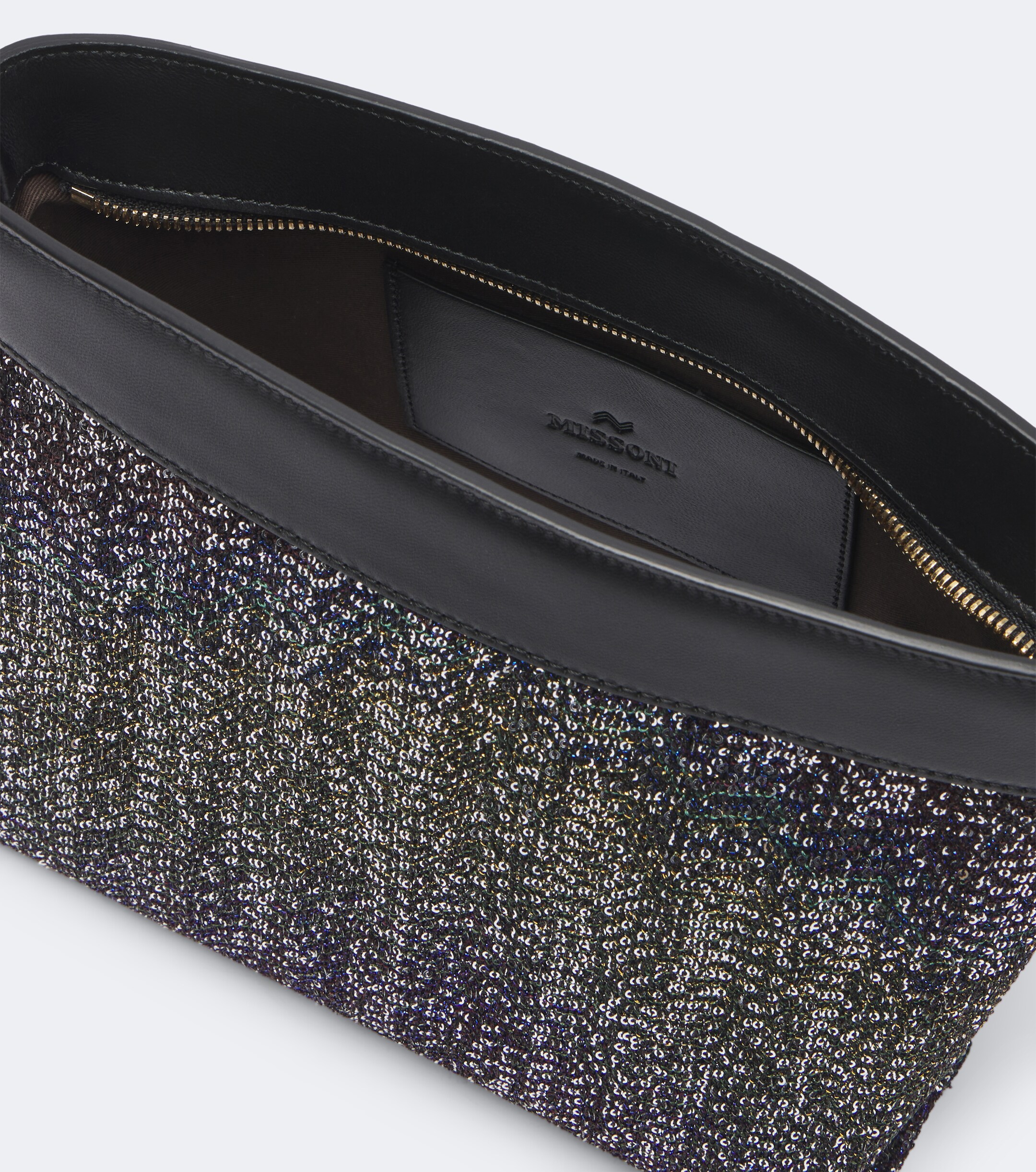 Missoni Sequined leather-trimmed clutch
