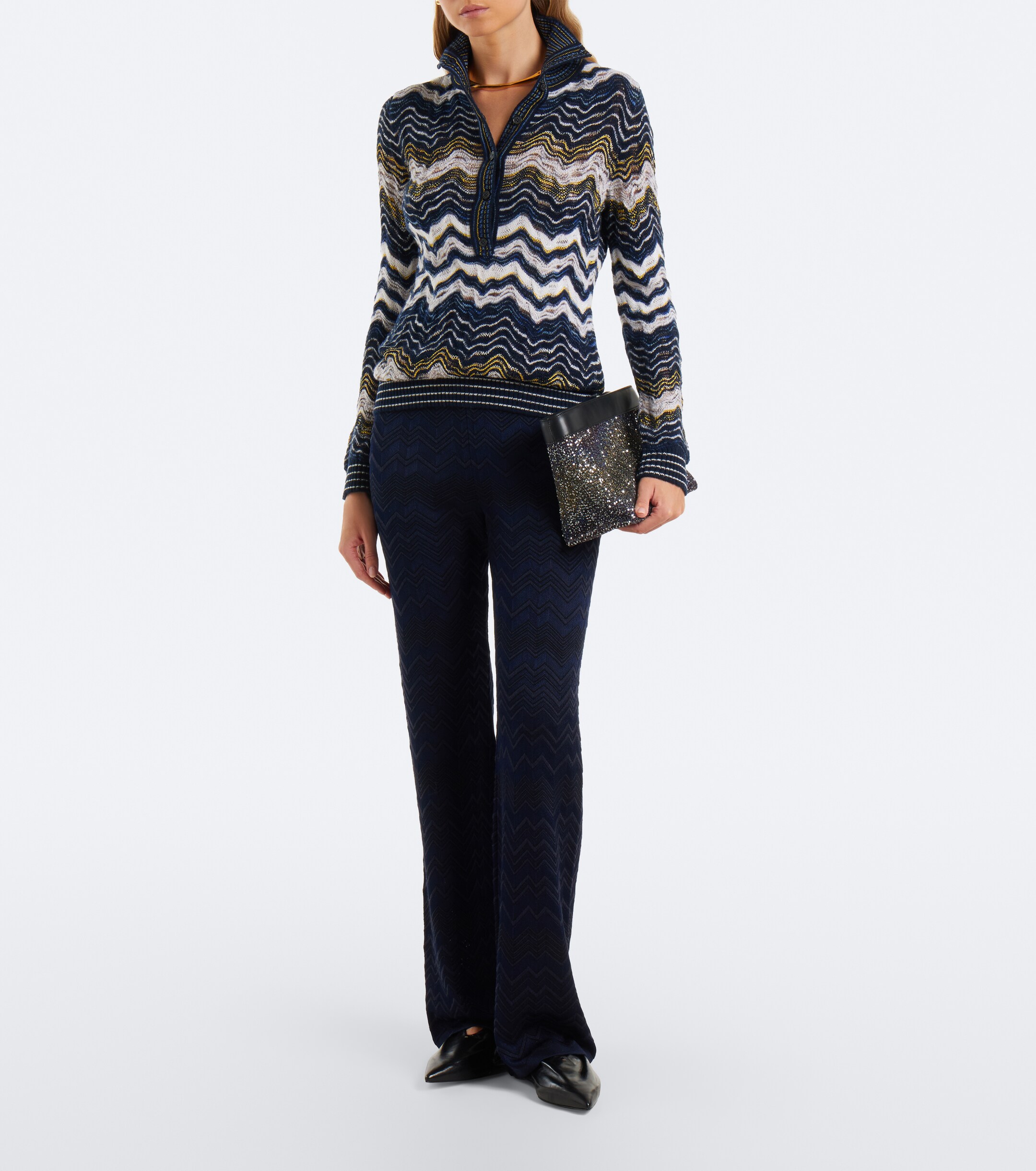 Missoni Sequined leather-trimmed clutch