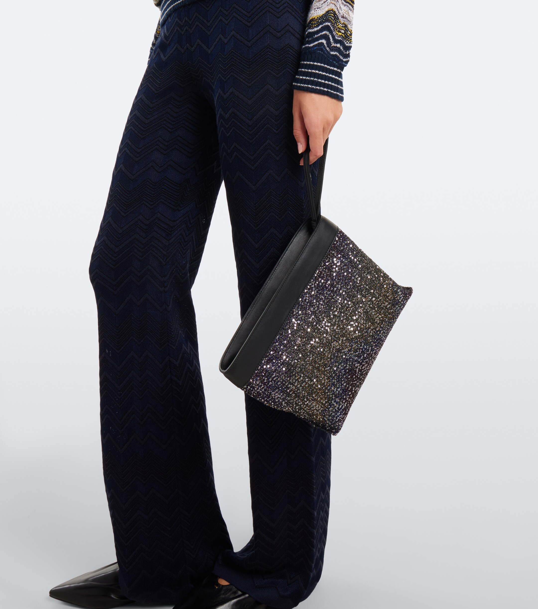 Missoni Sequined leather-trimmed clutch