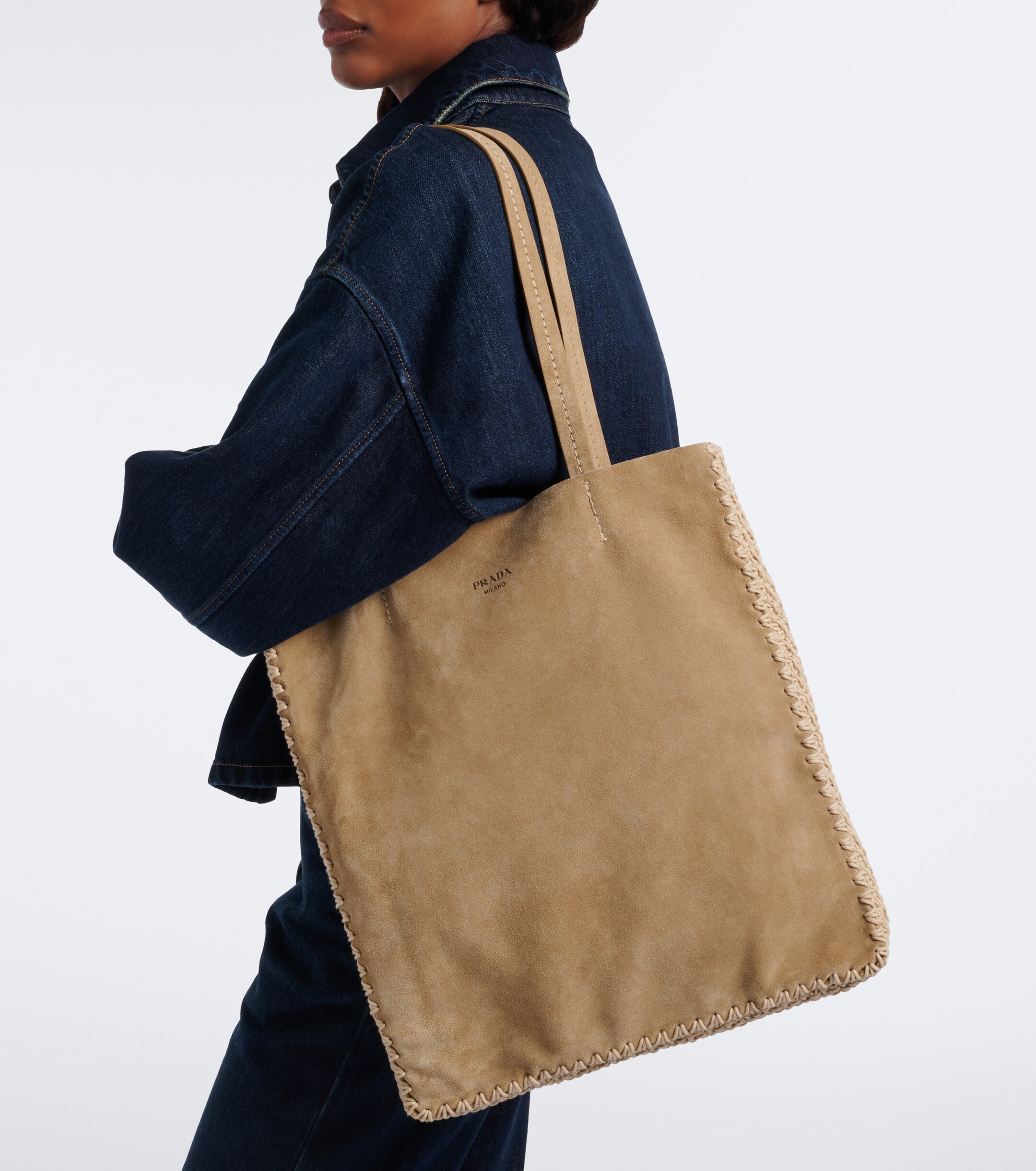 Prada Prada Large crochet suede shopper