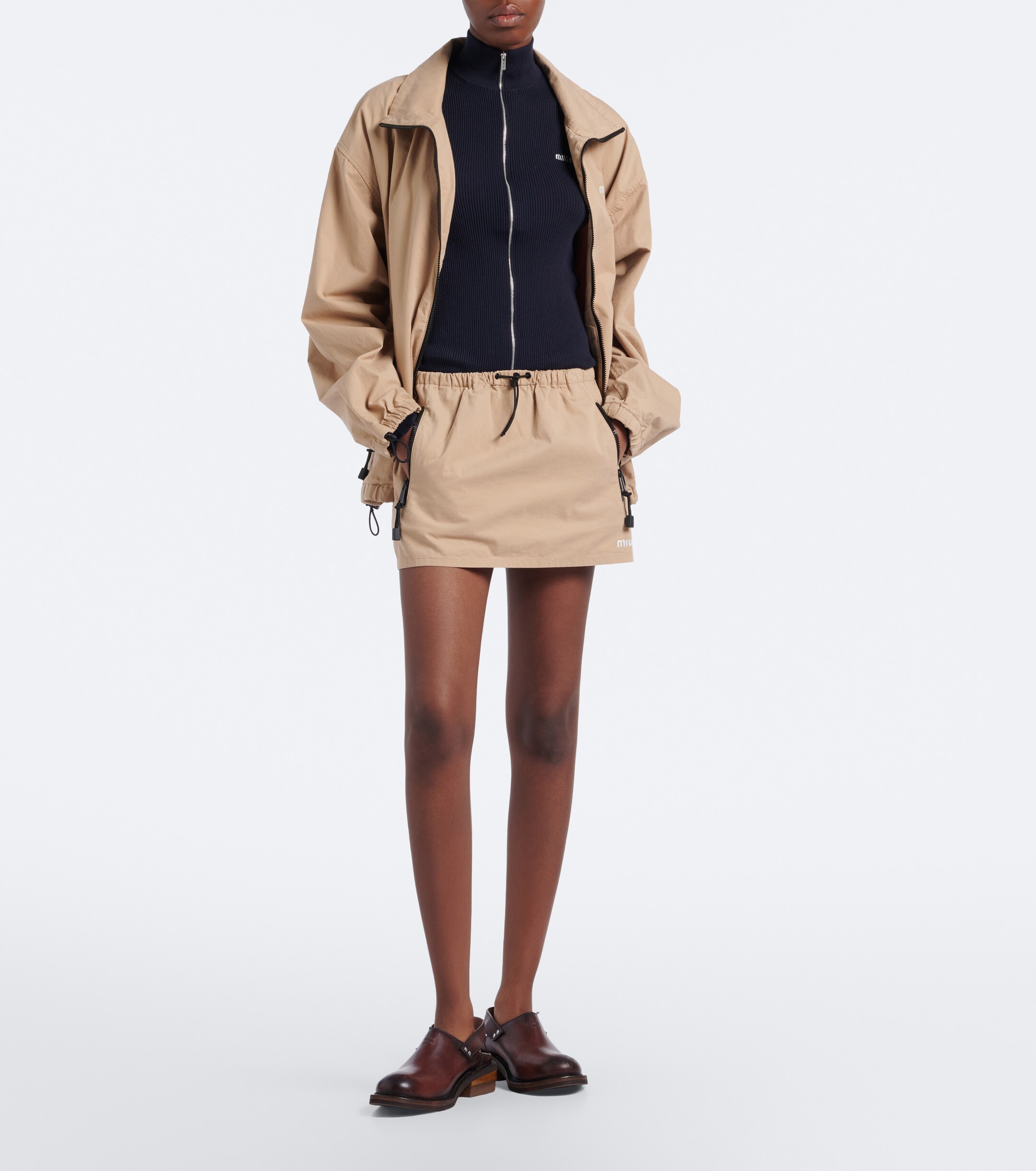 Miu Miu Miu Miu Logo ribbed-knit cotton zip-up sweater