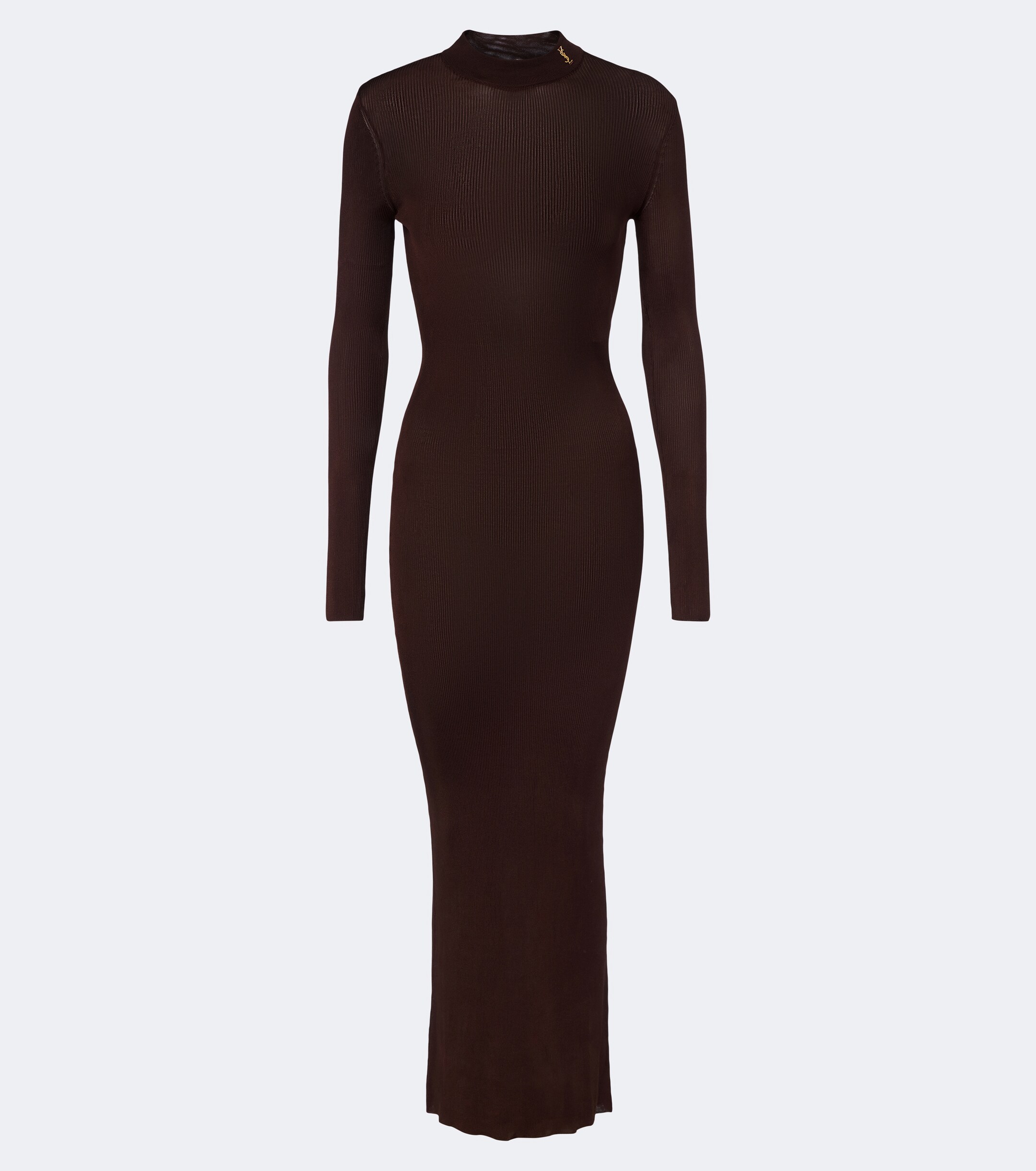 Saint Laurent Saint Laurent Cassandre ribbed-knit silk maxi dress