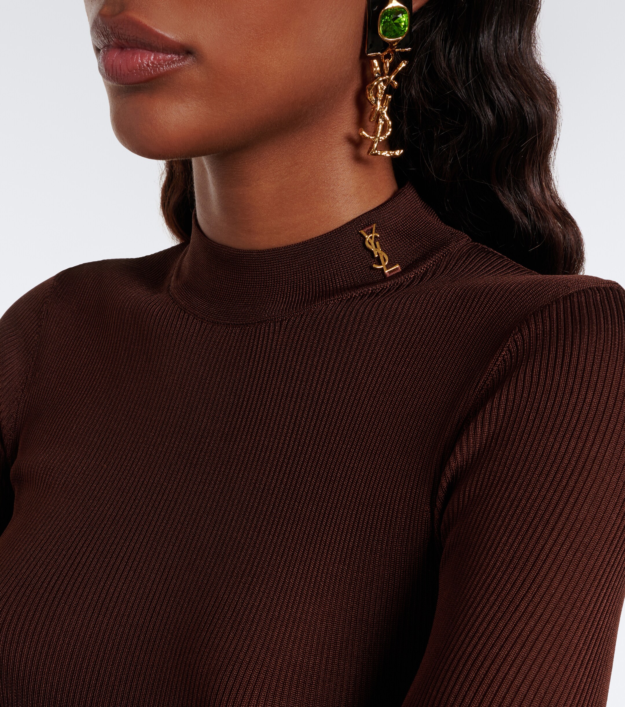 Saint Laurent Saint Laurent Cassandre ribbed-knit silk maxi dress